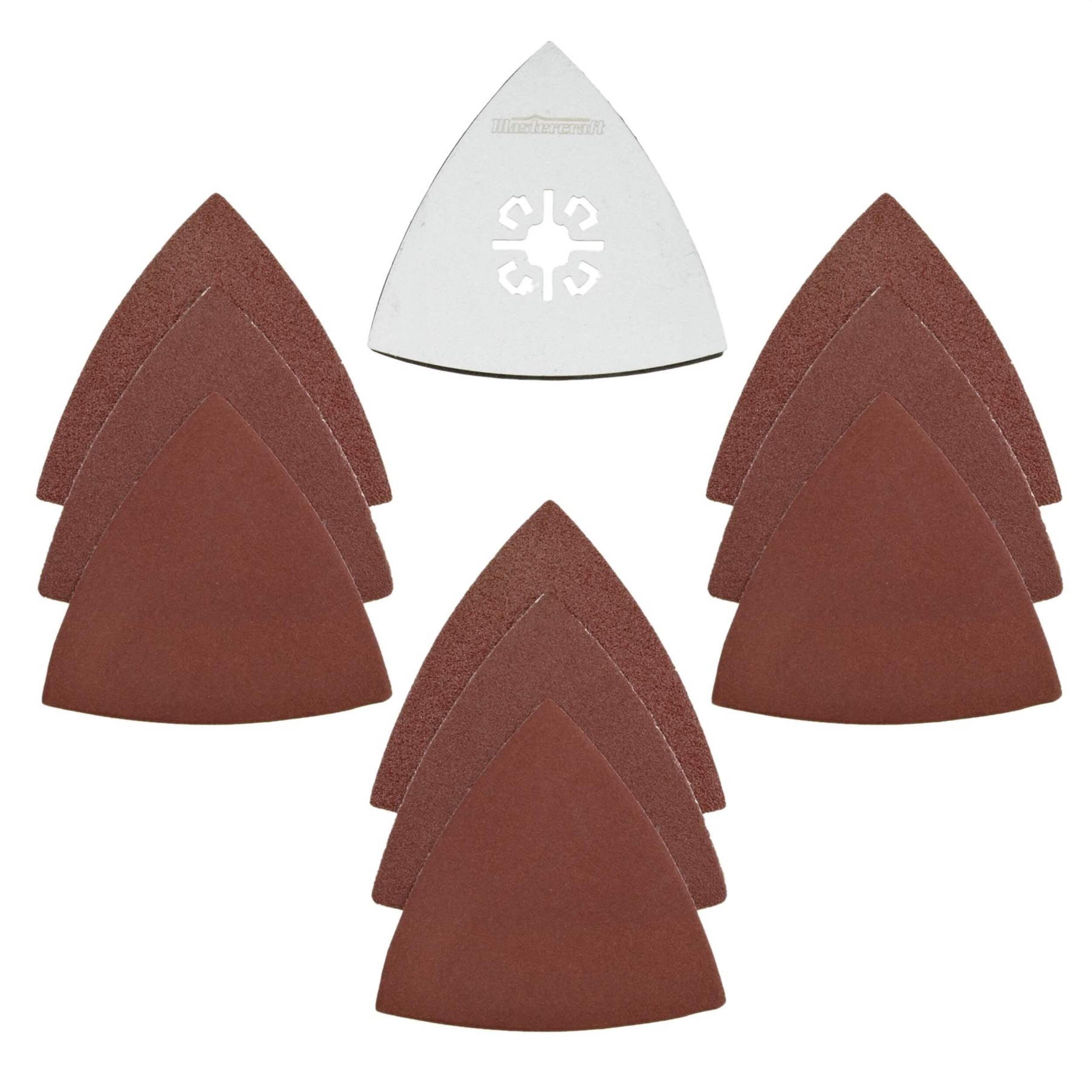 Mastercraft Oscillating Universal Fit, Multi-Tool Hook & Loop Sanding Pad with 3 Grit Size Sandpaper, 3-1/8-in, 10-pc Front_Flat