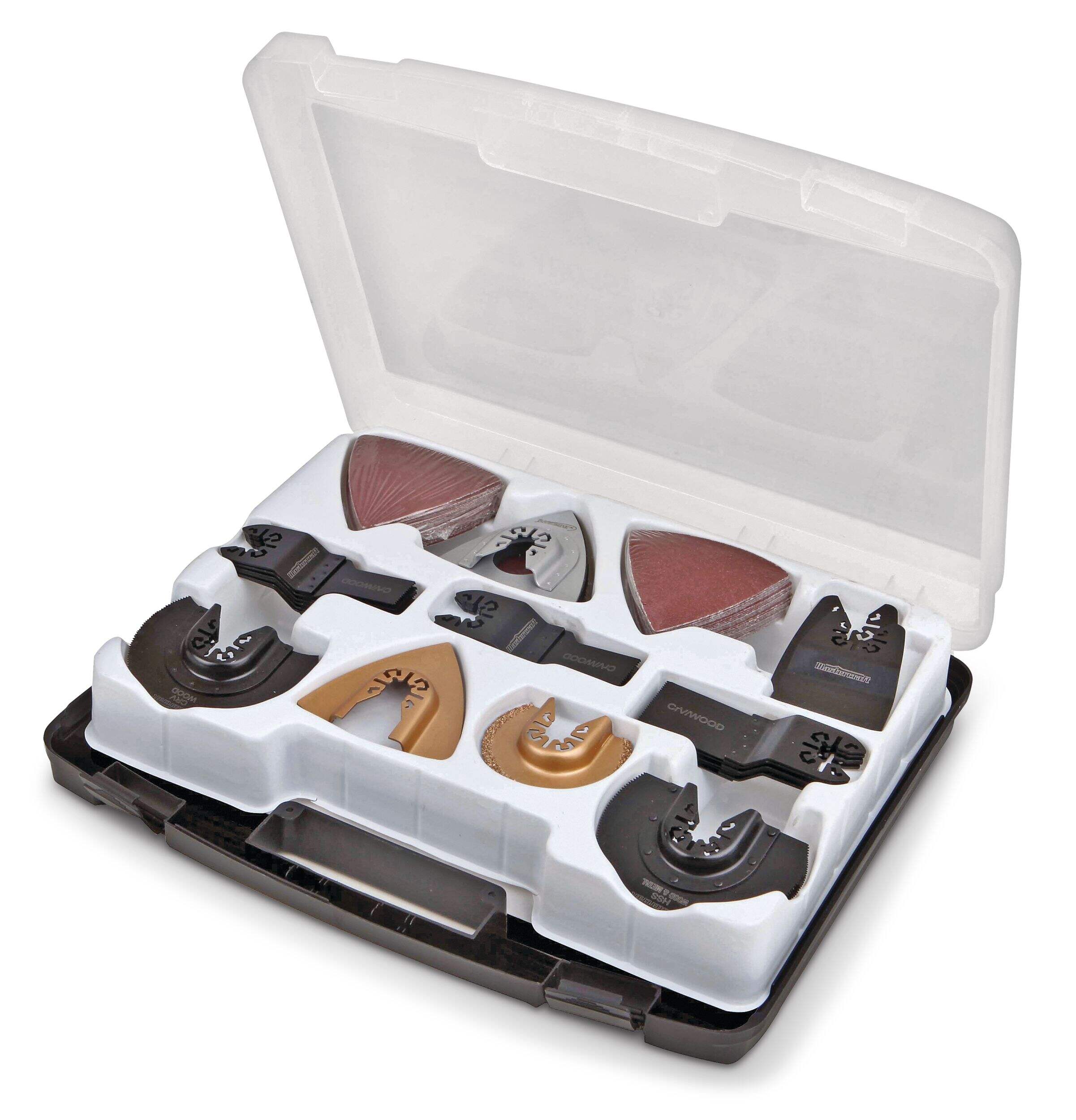 Mastercraft Oscillating Multi-Tool Universal Accessory Set For Cutting & Sanding, 100-pc Front_Three_Fourths_Angled_Left
