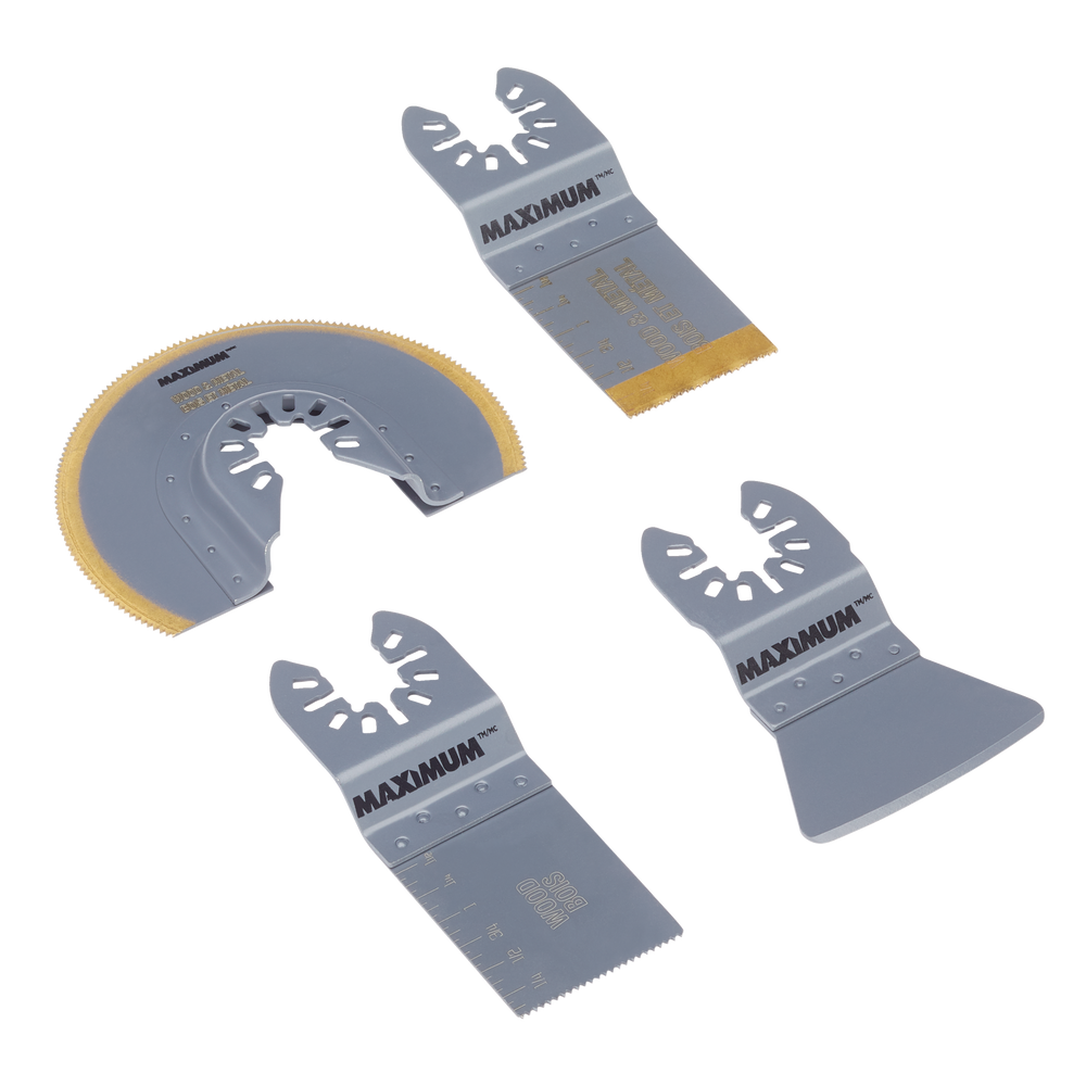 MAXIMUM Oscillating MultiTool Floor Fitting Set with Wood/Drywall/Metal Blades & Scraper, 4pc
