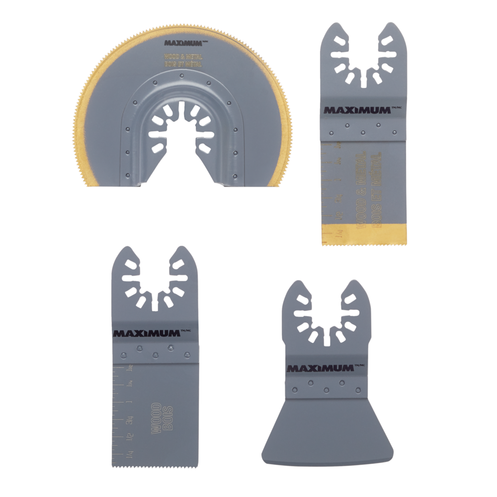 MAXIMUM Oscillating MultiTool Floor Fitting Set with Wood/Drywall/Metal Blades & Scraper, 4pc