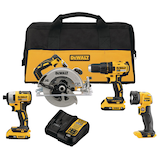 DEWALT DCK477D2 20V MAX Cordless Drill/Driver, Impact Driver, Circular Saw & Work Light Combo Kit Composite_or_Mixed