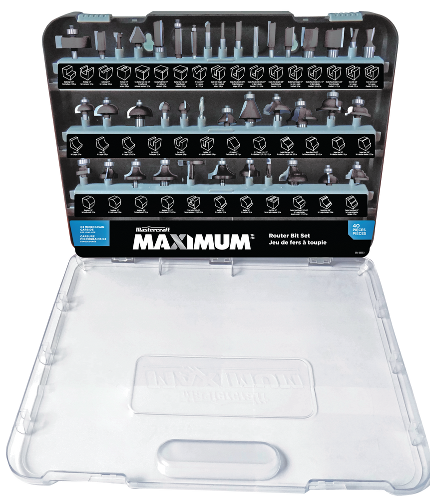 MAXIMUM Assorted Carbide-Tipped Router Bit Set with Storage Case, 1/2 & 1/4-in Shanks, 40-pc