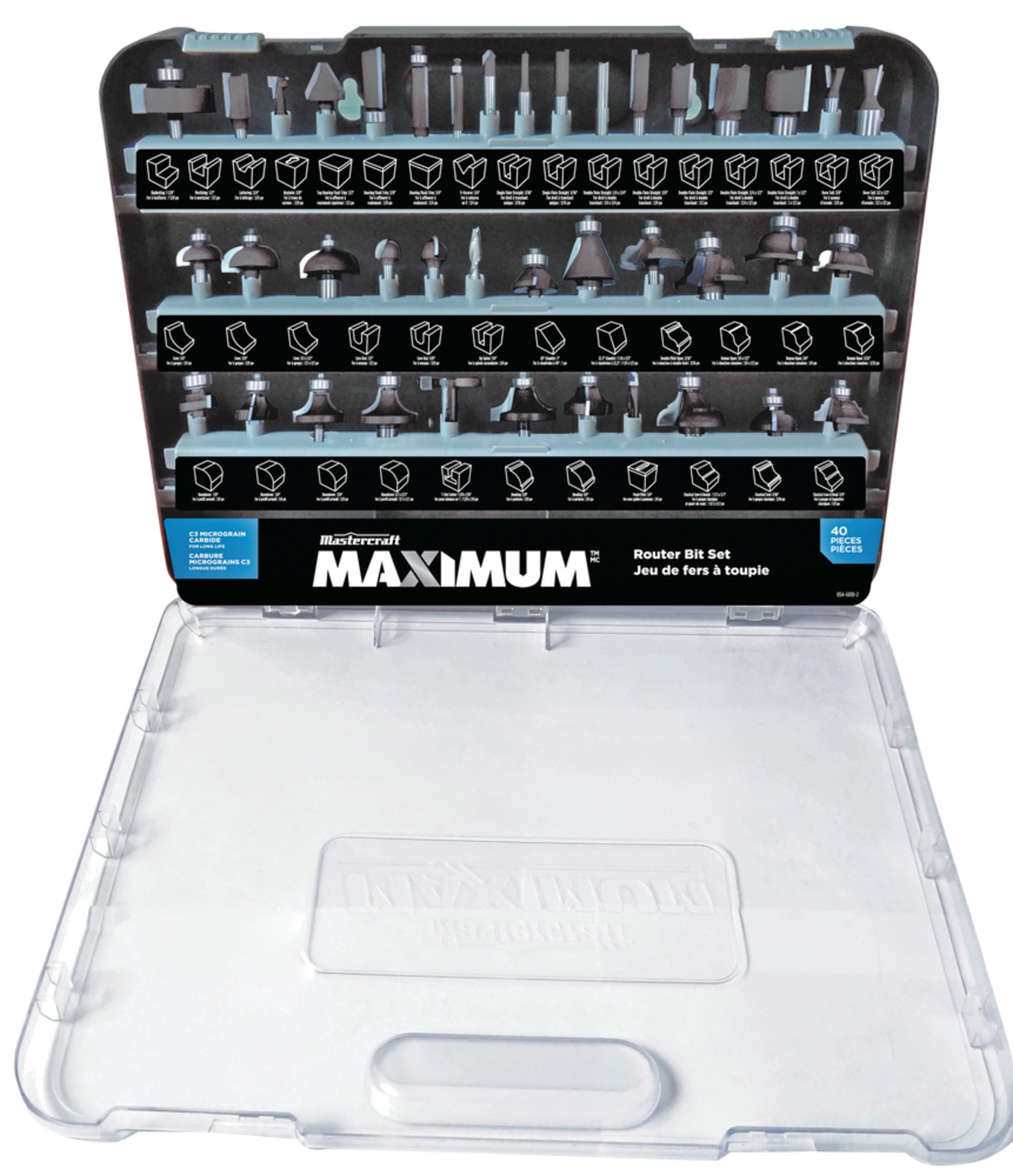 MAXIMUM Assorted Carbide-Tipped Router Bit Set with Storage Case, 1/2 & 1/4-in Shanks, 40-pc Front_Elevated