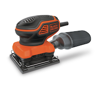 Black + Decker BDEQS300 2A Corded Single-Speed Paddle Switch Sheet Sander with Dust Bag, 1/4-in Front_Three_Fourths_Angled_Left