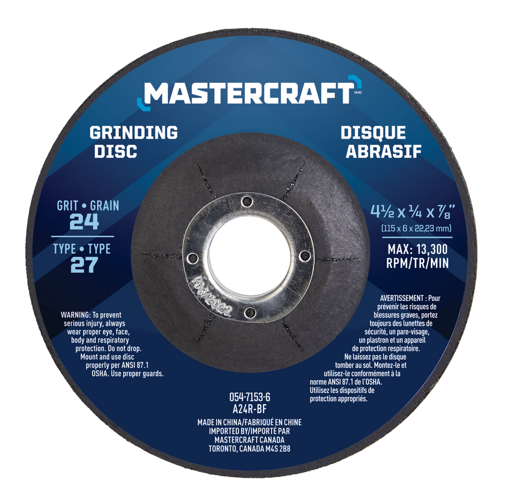 Mastercraft 6A Corded SingleSpeed Angle Grinder with Bonus CutOff Disc & Guard, 41/2in