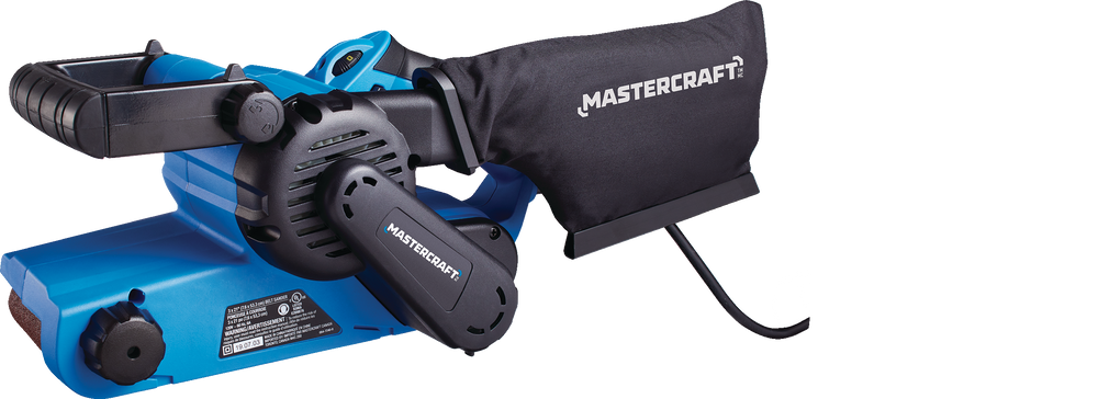 Ponceuse à bande à fil à 5 vitesses 6 A Mastercraft, avec sac à poussière  et bande abrasive à 80 grains, 3 x 21 po
