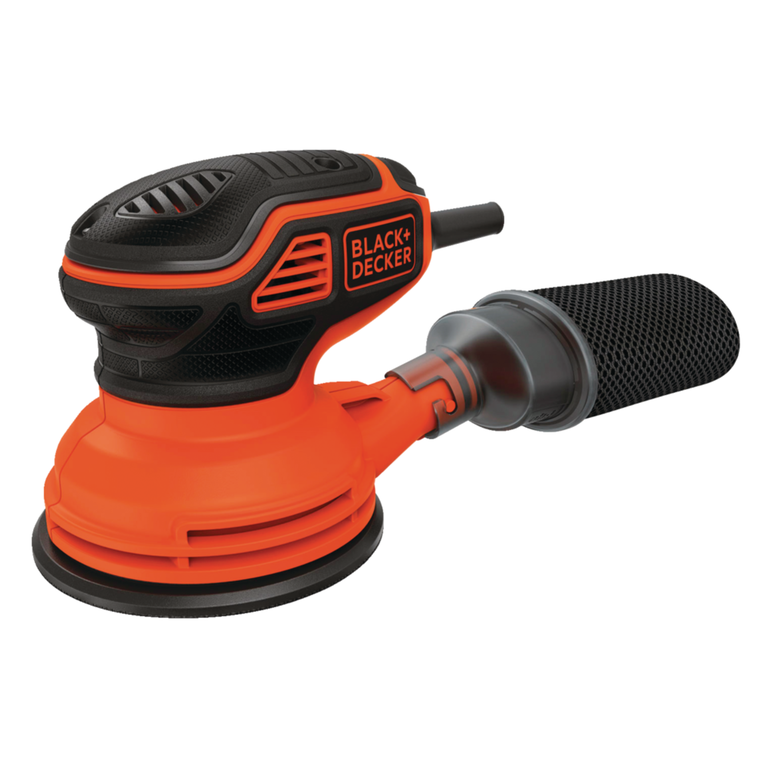 Black + Decker BDERO600 2.4A Corded Single Speed Random Orbital Sander with Dust Bag, 5-in Front_Three_Fourths_Angled_Left