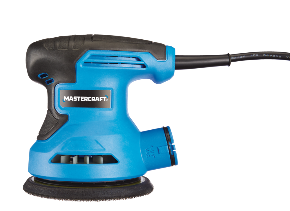 Mastercraft 2.6A Corded Random Orbital Sander with Dust Canister & 80-Grit Discs, 5-in Side_Left