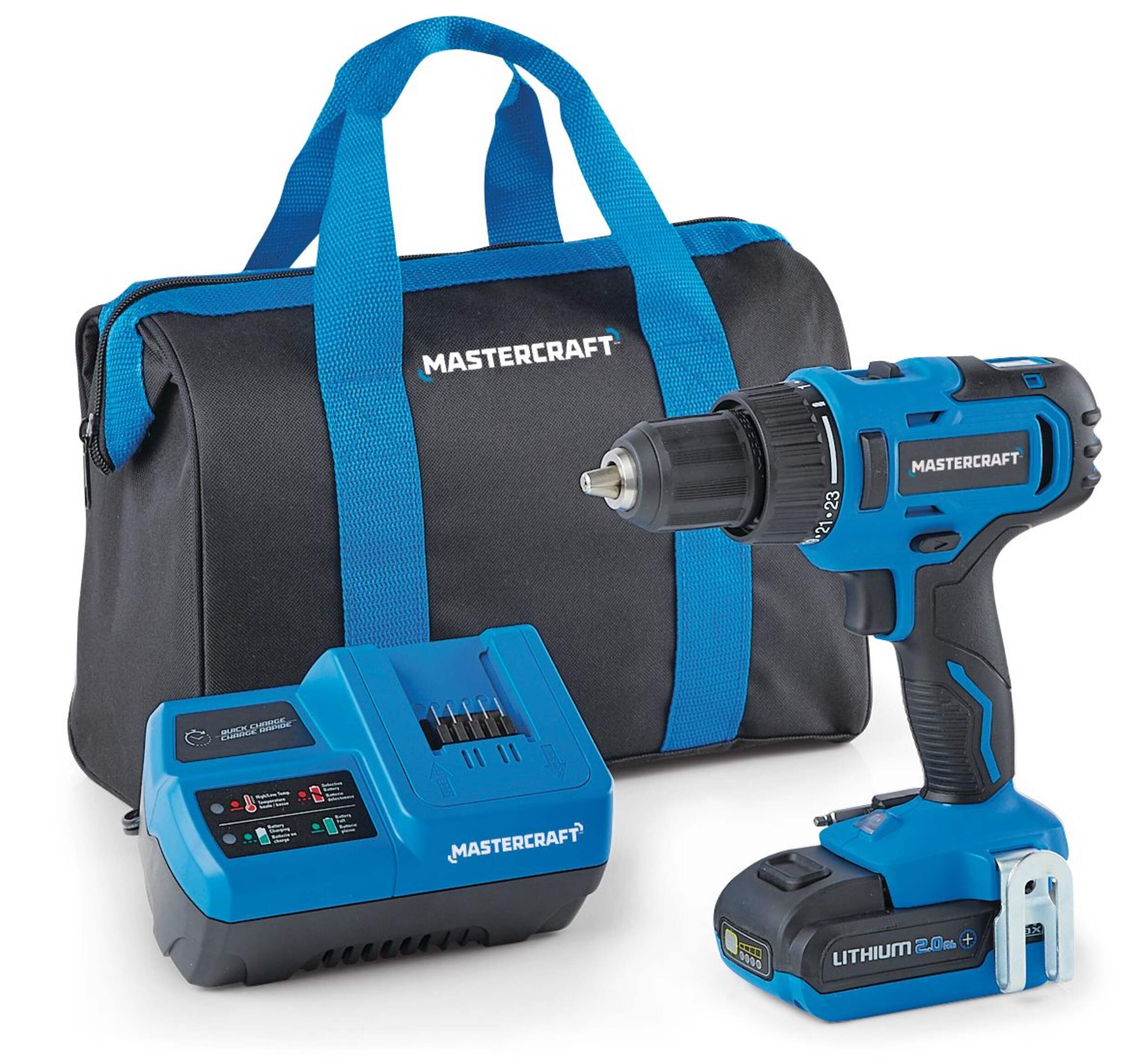 Mastercraft 20V Max Brushed Cordless Drill/Driver with PWR POD 2.0 Ah Battery, Charger & Bag, 1/2-in Composite_or_Mixed