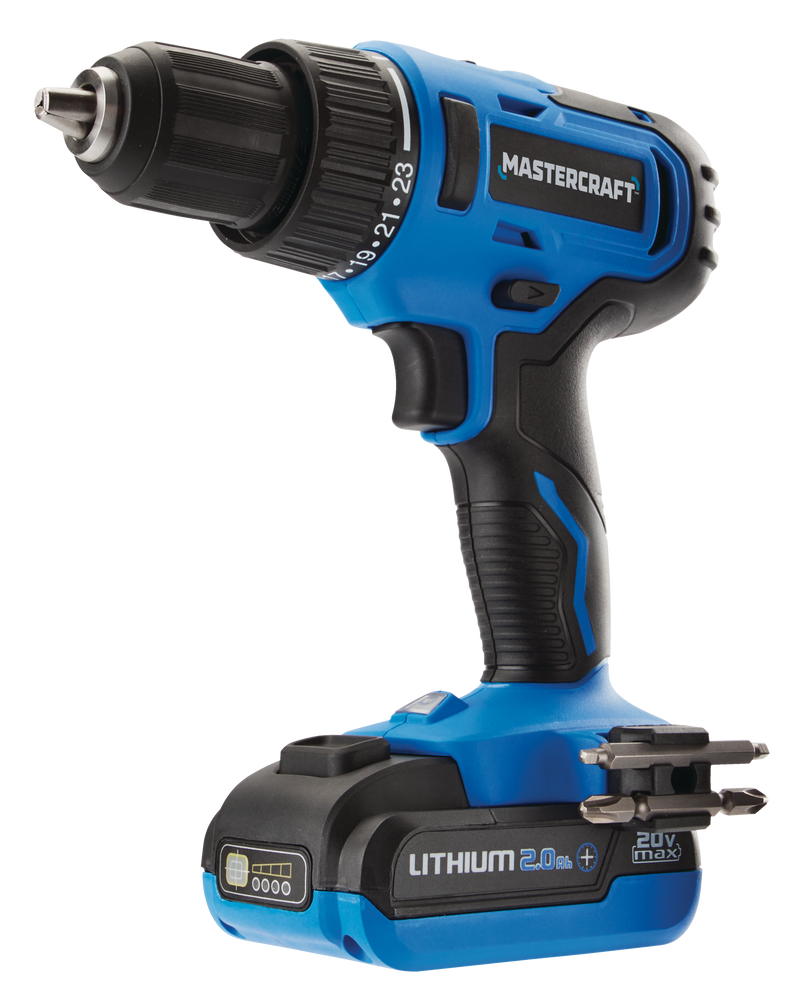 Mastercraft 20V Max Brushed Cordless Drill/Driver with Battery, Charger