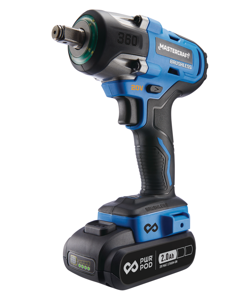 Mastercraft 20V Brushless Cordless 1/2in Impact Wrench Kit w/ PWR POD