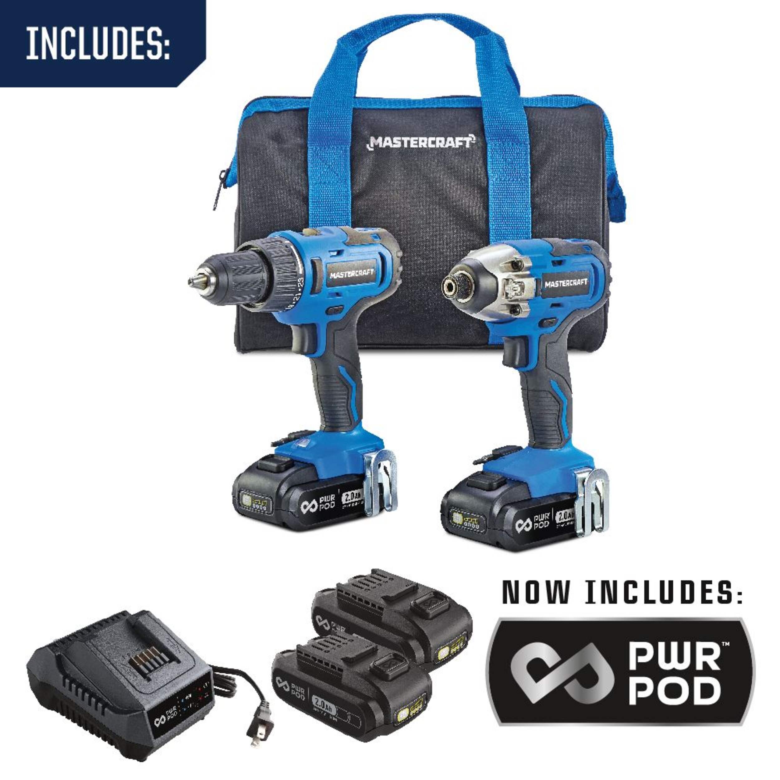 Mastercraft 20V Max LithiumIon Cordless Drill & Impact Driver with 2