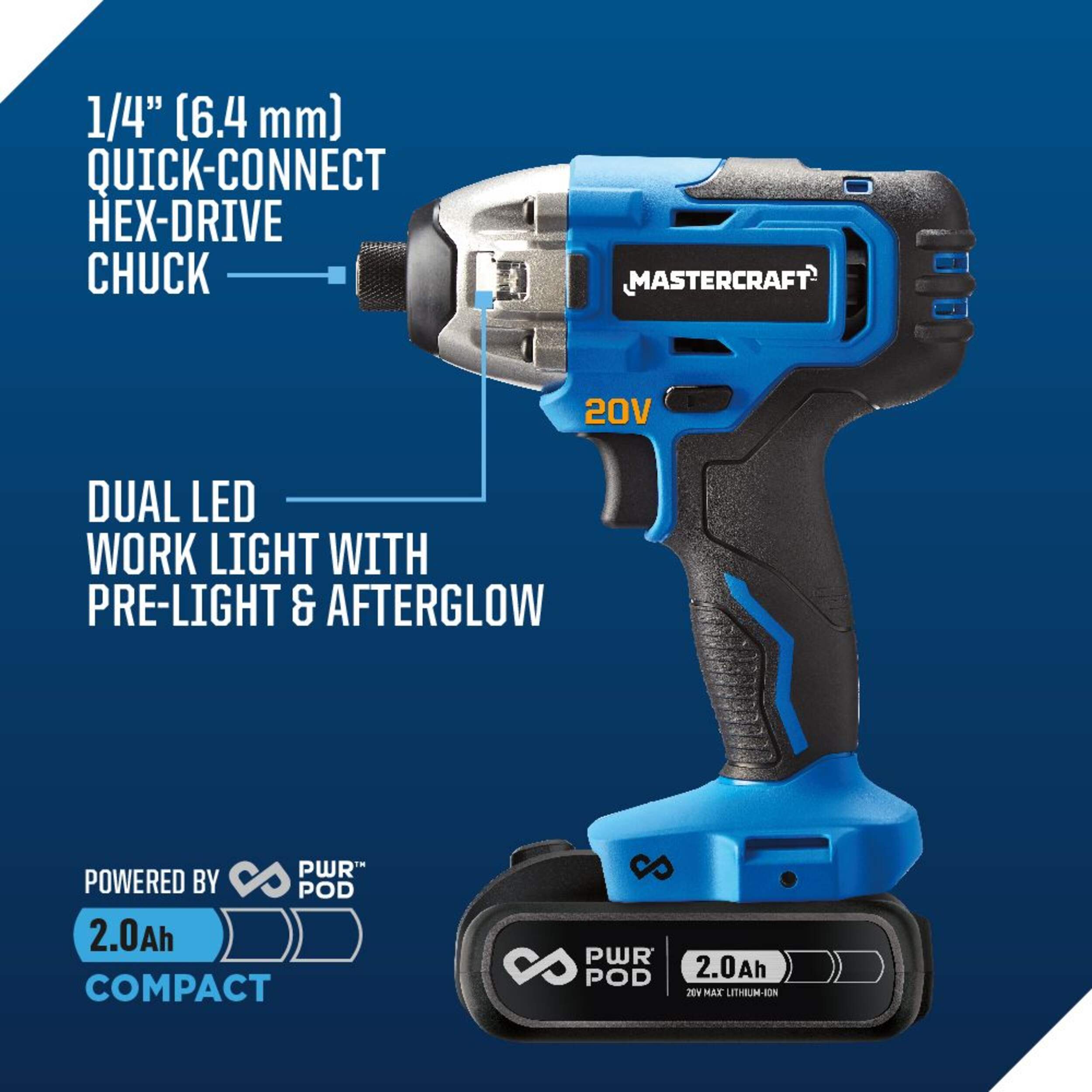 Mastercraft 20V Max LithiumIon Cordless Drill & Impact Driver with 2