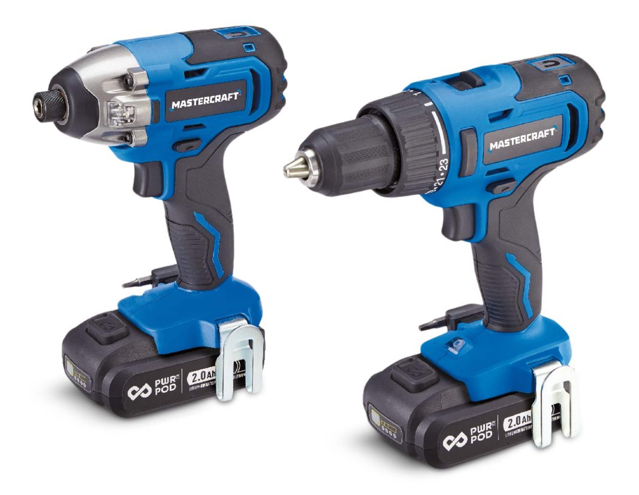 Perceuses sans fil au lithium-ion, tournevis à percussion, batterie PWR POD 2,0 Ah et chargeur 20 V Max Mastercraft Front_Three_Fourths_Angled_Left