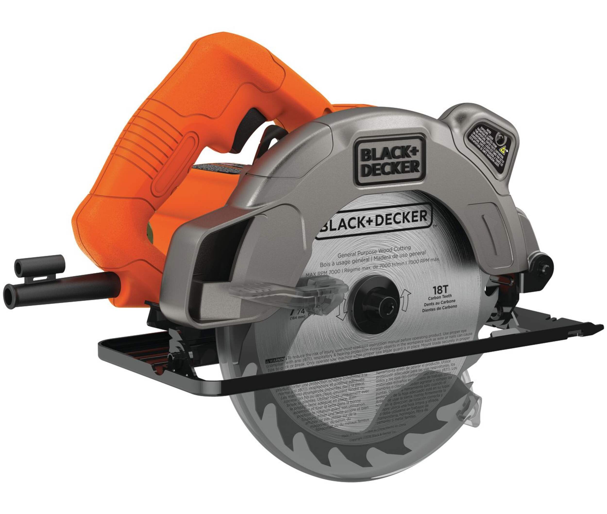 Black + Decker BDECS300C 13A Circular Saw with Laser Guide & General Purpose Blade, 7-1/4-in Front_Three_Fourths_Angled_Left