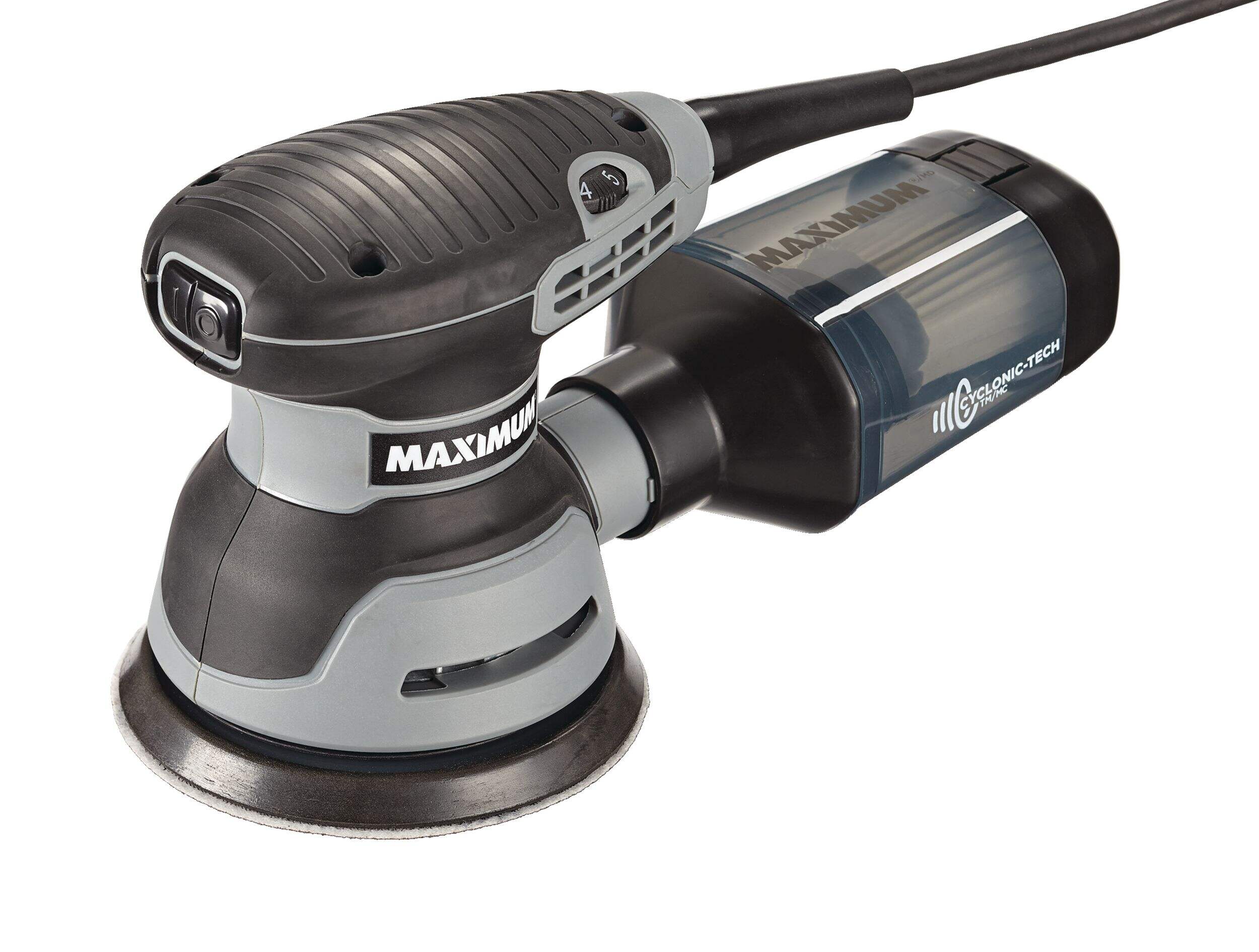 MAXIMUM 3A Corded Variable Speed Random Orbital Sander with Cyclonic-Tech Dust Collection, 5-in Front_Three_Fourths_Angled_Left