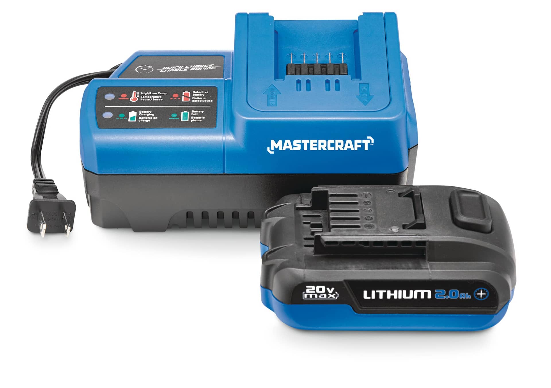 Mastercraft 90W 20V Max Lithium-Ion 2.0Ah Battery  Charger Starter Kit  with LED Fuel Gauge Canadian Tire