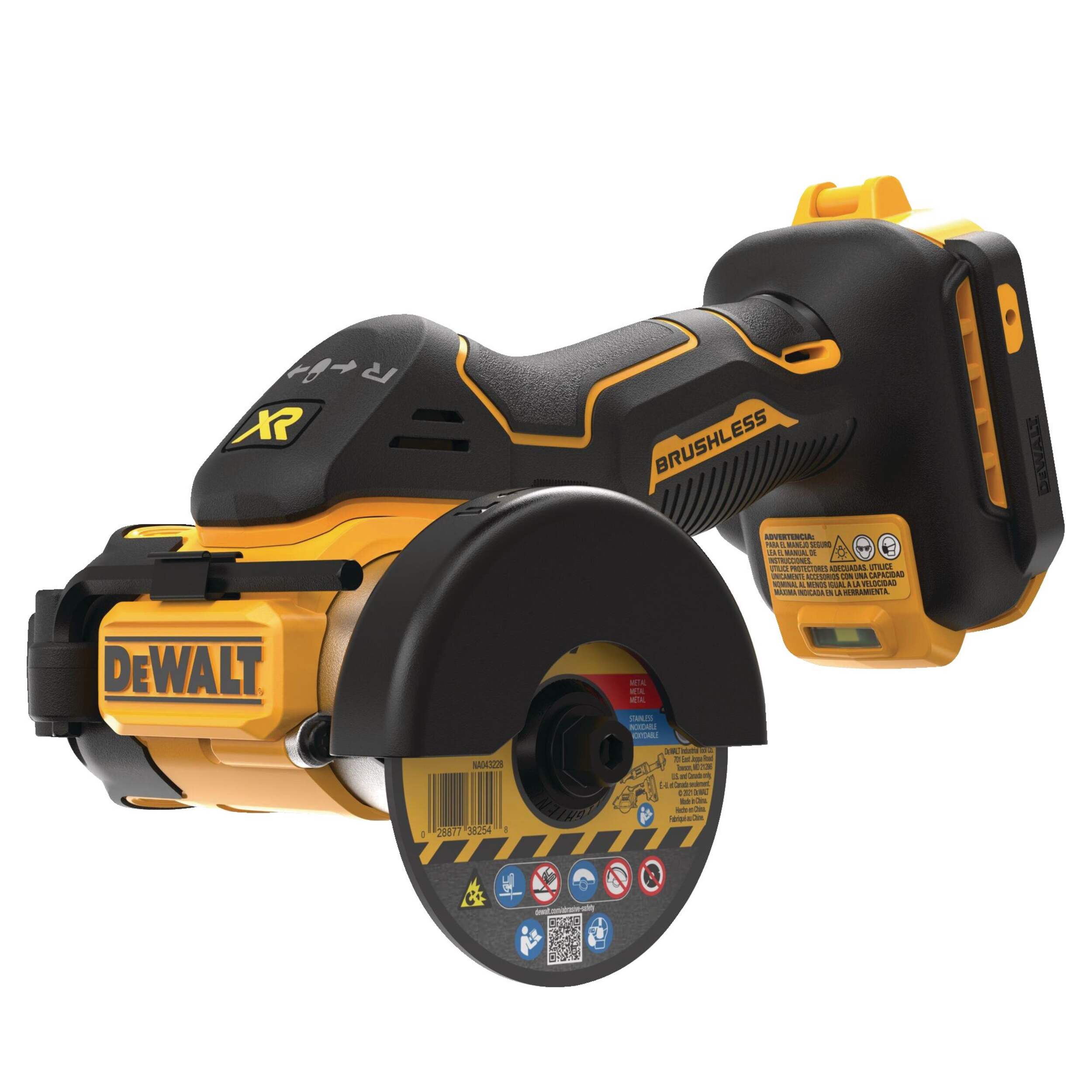 DEWALT DCS438B 20V MAX* XR® Brushless Cordless 3-in Cut-Off Tool (Tool Only) Front_Three_Fourths_Angled_Left
