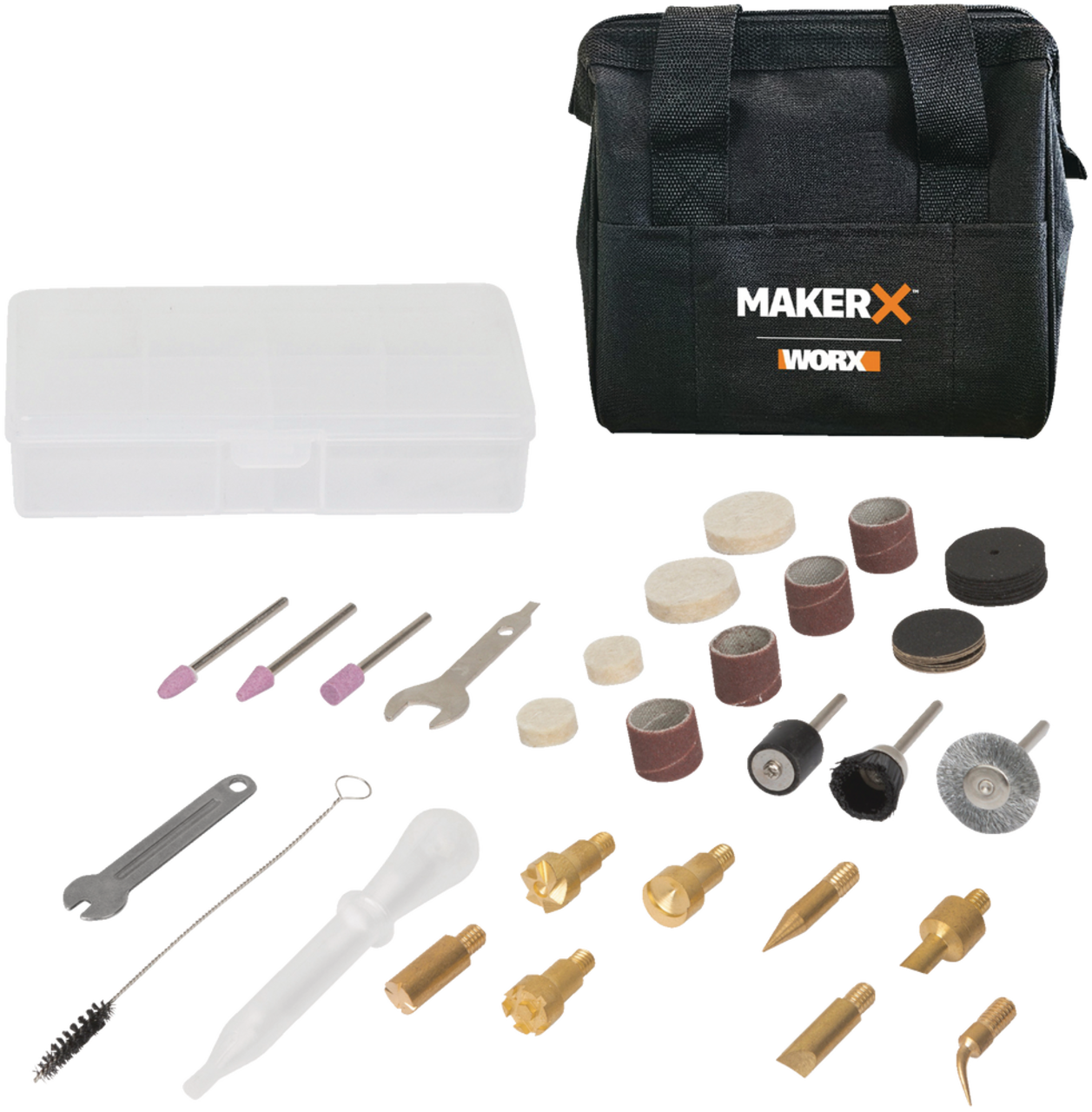 MAKERX combo kit outil rotatif + outil d'artisanat bois/métal 20 V, Avec  hub, batterie & chargeur, 43pc accessoires