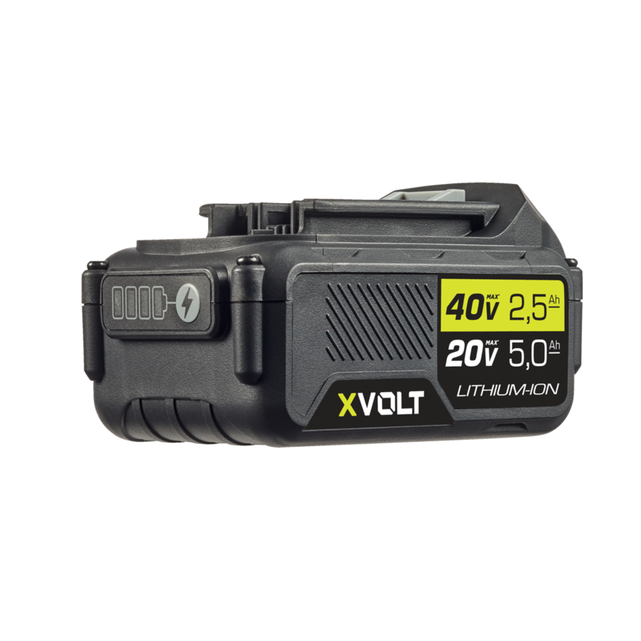 MAXIMUM X-Volt 40V 2.5Ah Li-Ion Battery Front_Three_Fourths_Angled_Right