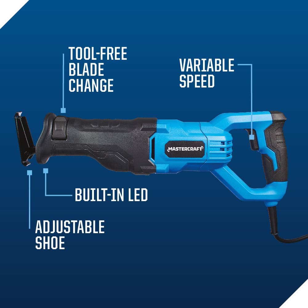 Mastercraft 8.5A Variable Speed T Shank Reciprocating Saw with LED