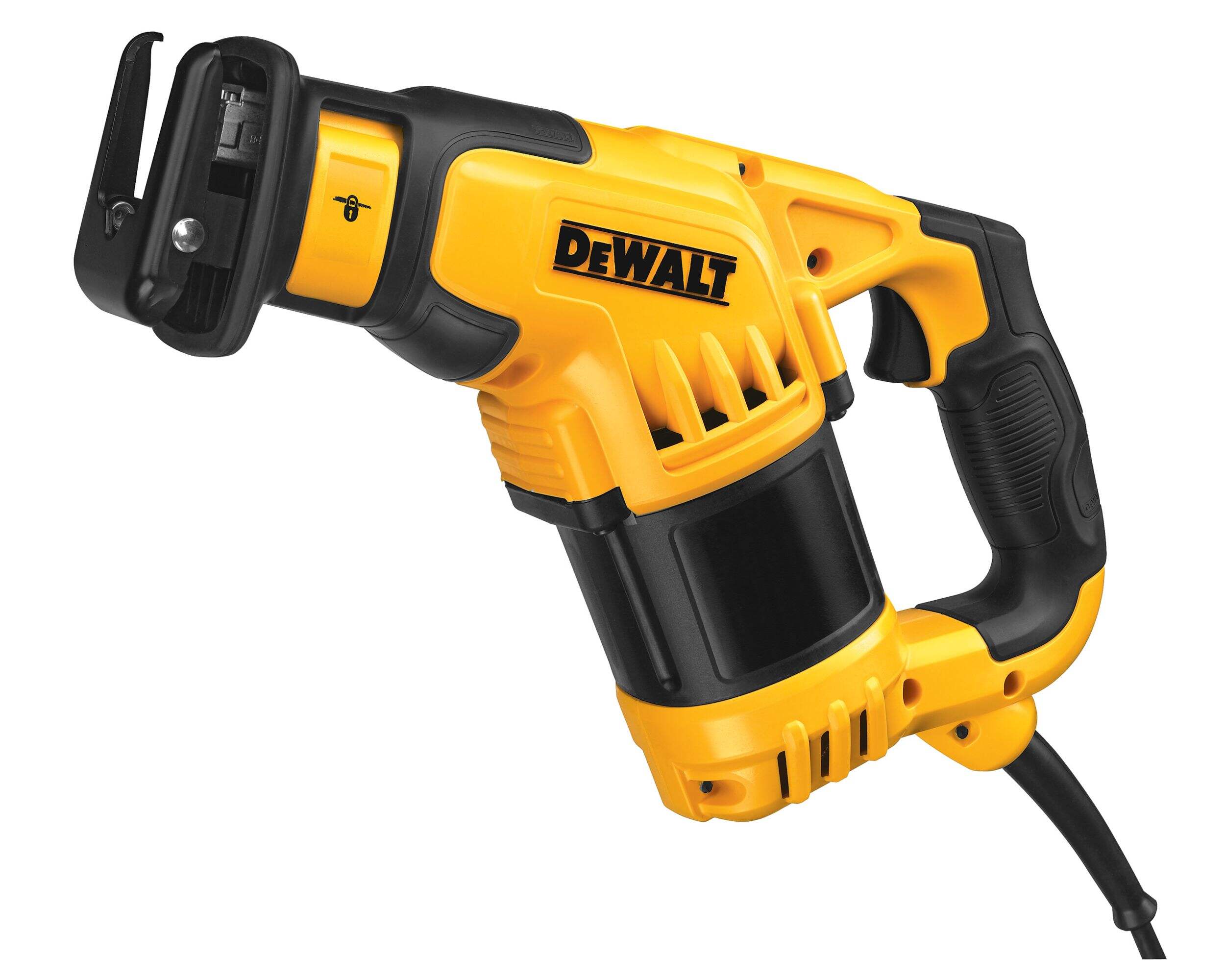 DEWALT DWE357 12A Keyless 4-Position Variable Speed Compact Reciprocating Saw with Carry Bag Front_Angled_Left