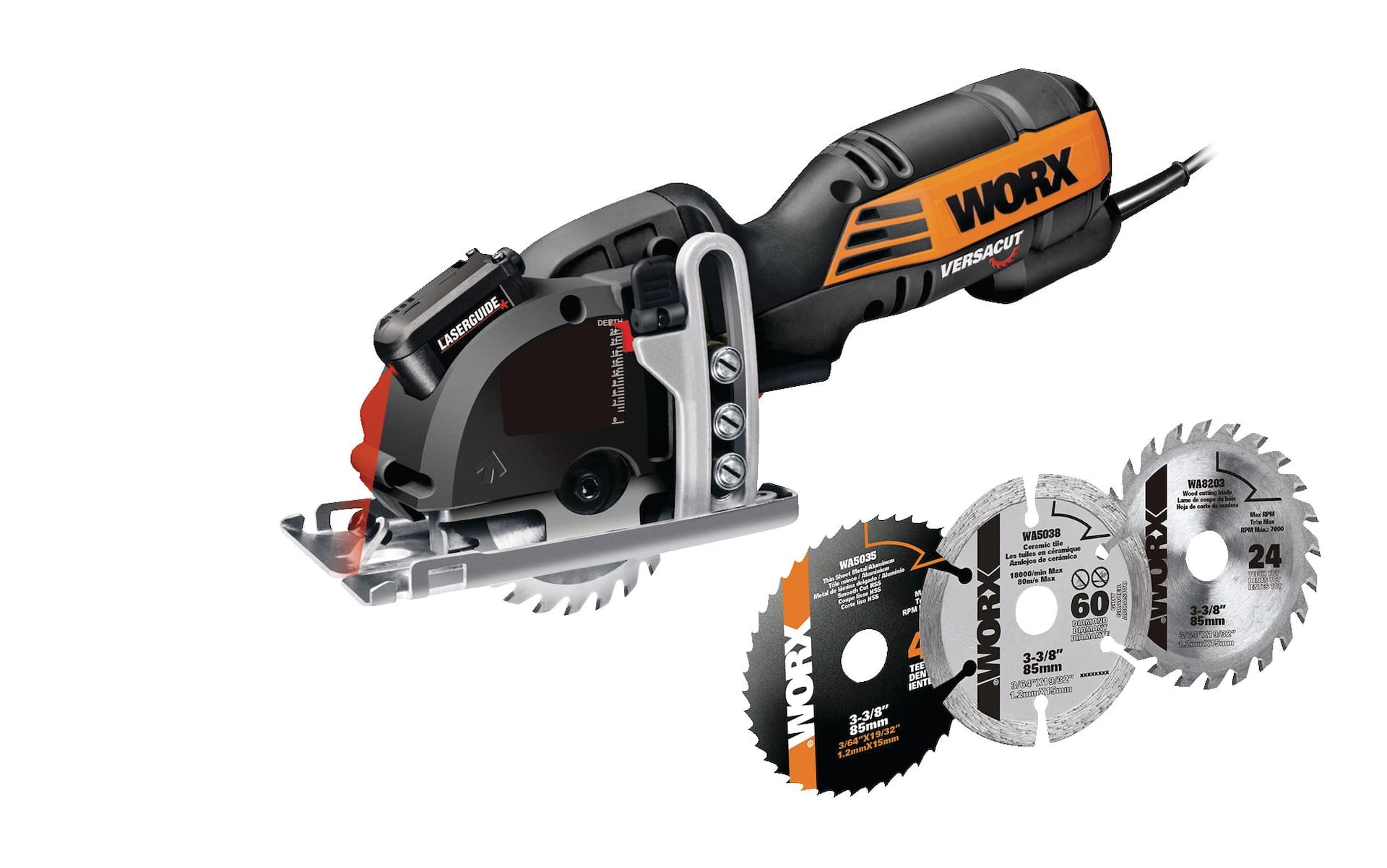 WORX WX420L 4A Versacut Compact Circular Saw with Assorted Blades & Laser  Guide, 3-3/8-in