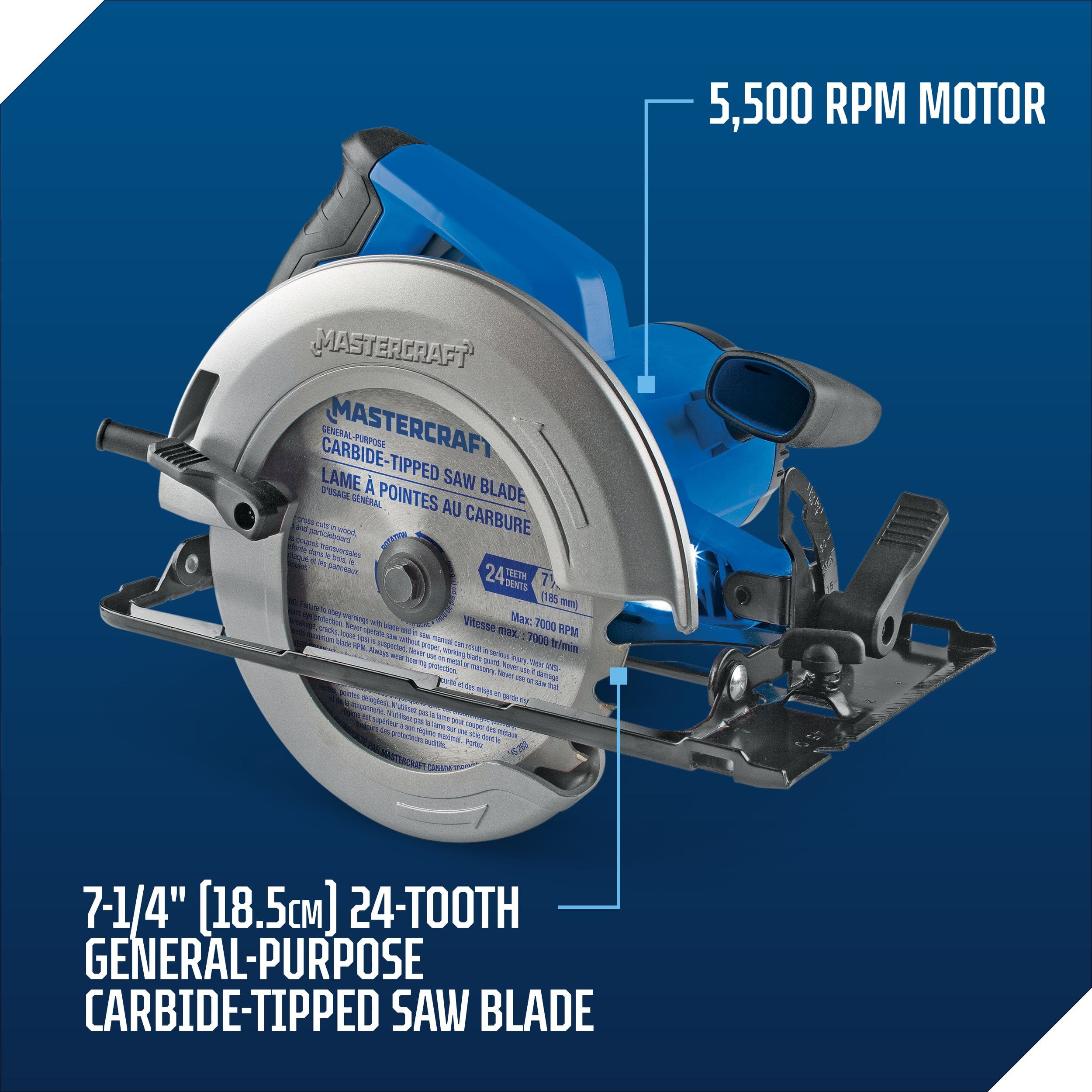 Mastercraft 14A Circular Saw with LED Work Light Carbide Tipped Blade Wrench 7 1 4 in Canadian Tire