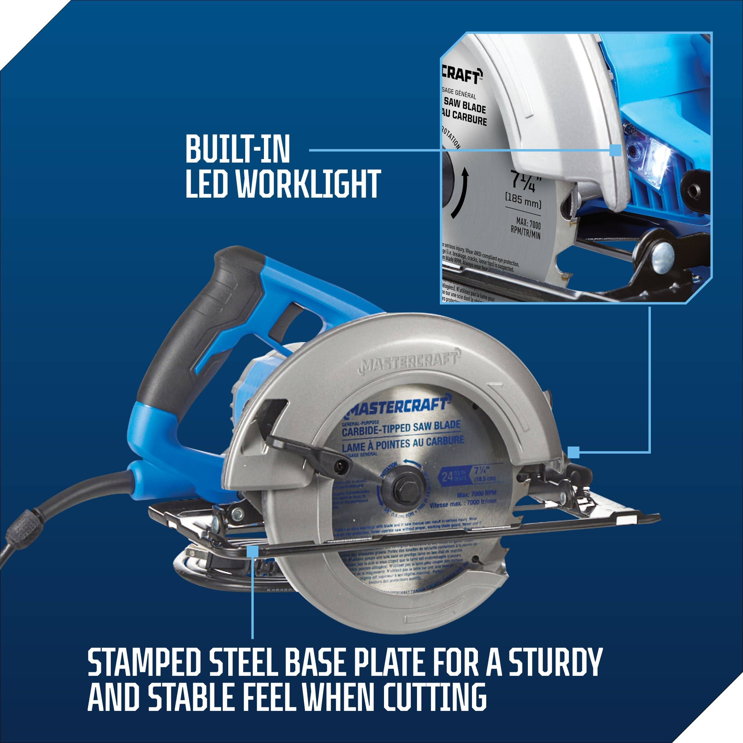 Mastercraft 14A Circular Saw with LED Work Light Carbide Tipped Blade Wrench 7 1 4 in Canadian Tire