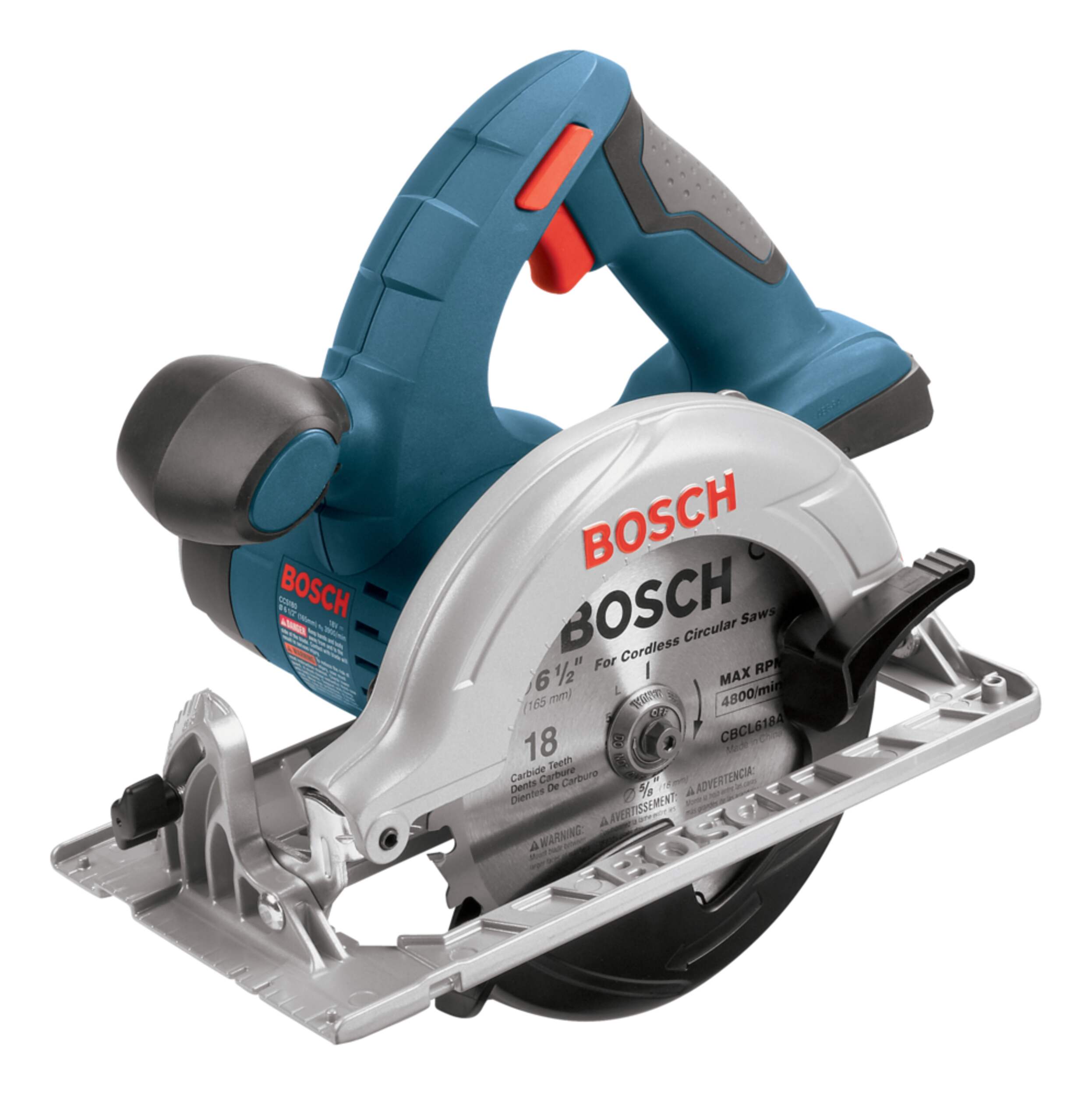 Bosch CCS180B 18V Lithium-Ion Cordless Circular Saw with Carbide-Tipped Blade, Tool Only, 6-1/2-in Front_Three_Fourths_Angled_Left