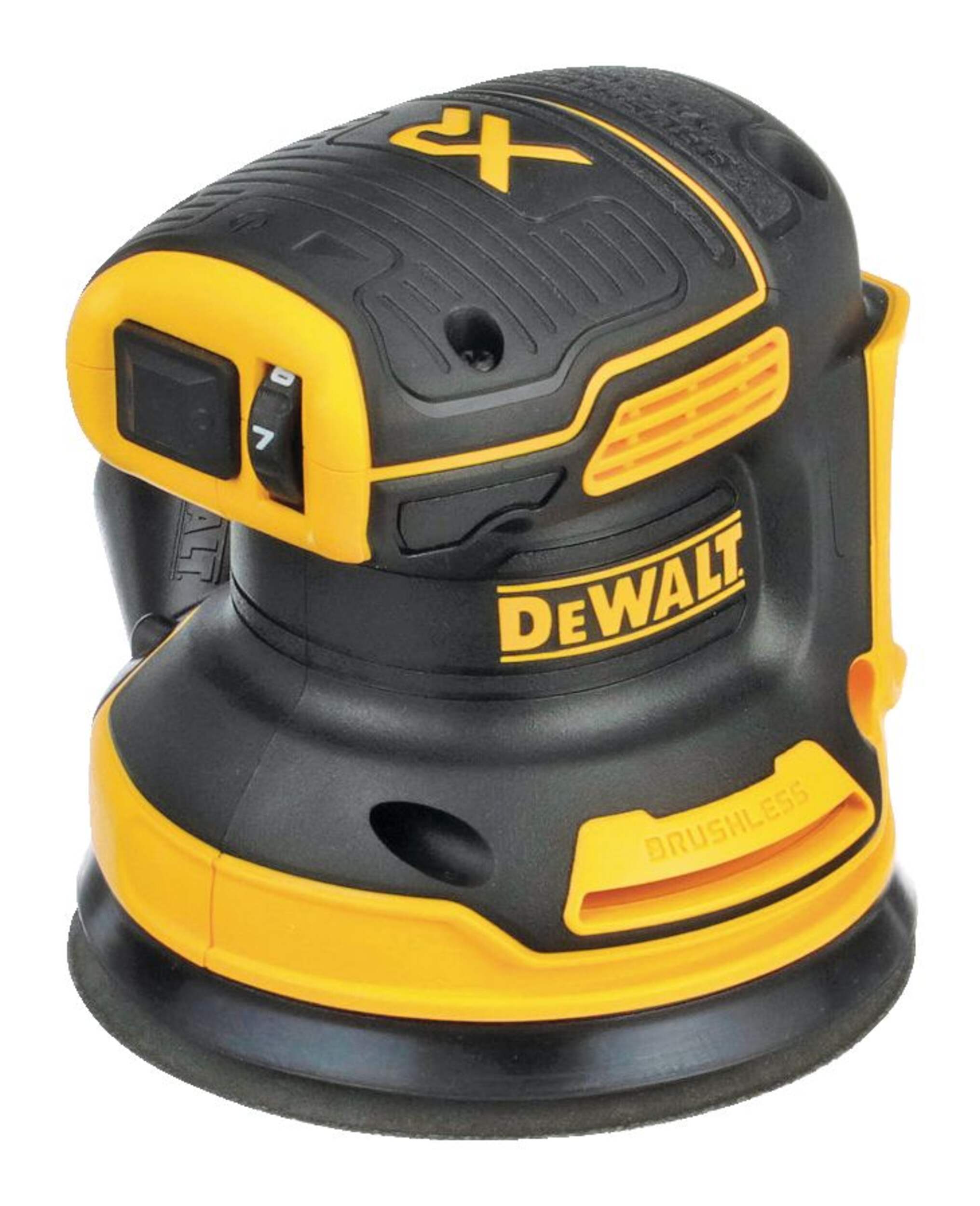 DEWALT DCW210B 20V MAX XR Brushless Cordless Variable Speed Random Orbital Sander, Tool Only, 5-in Front_Three_Fourths_Angled_Left