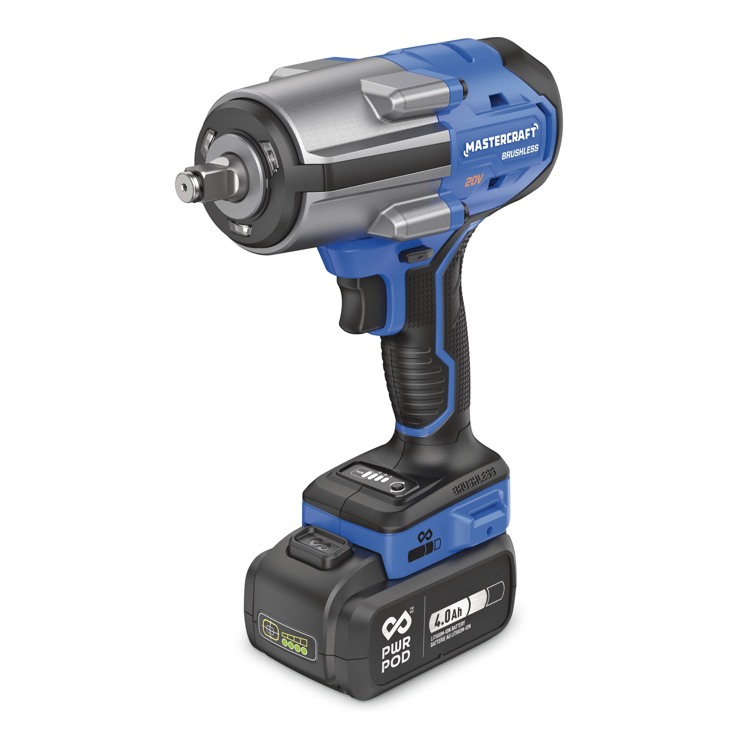 Mastercraft 20V Brushless Mid Torque Impact Wrench with PWR POD 4.0 Ah Battery & Charger