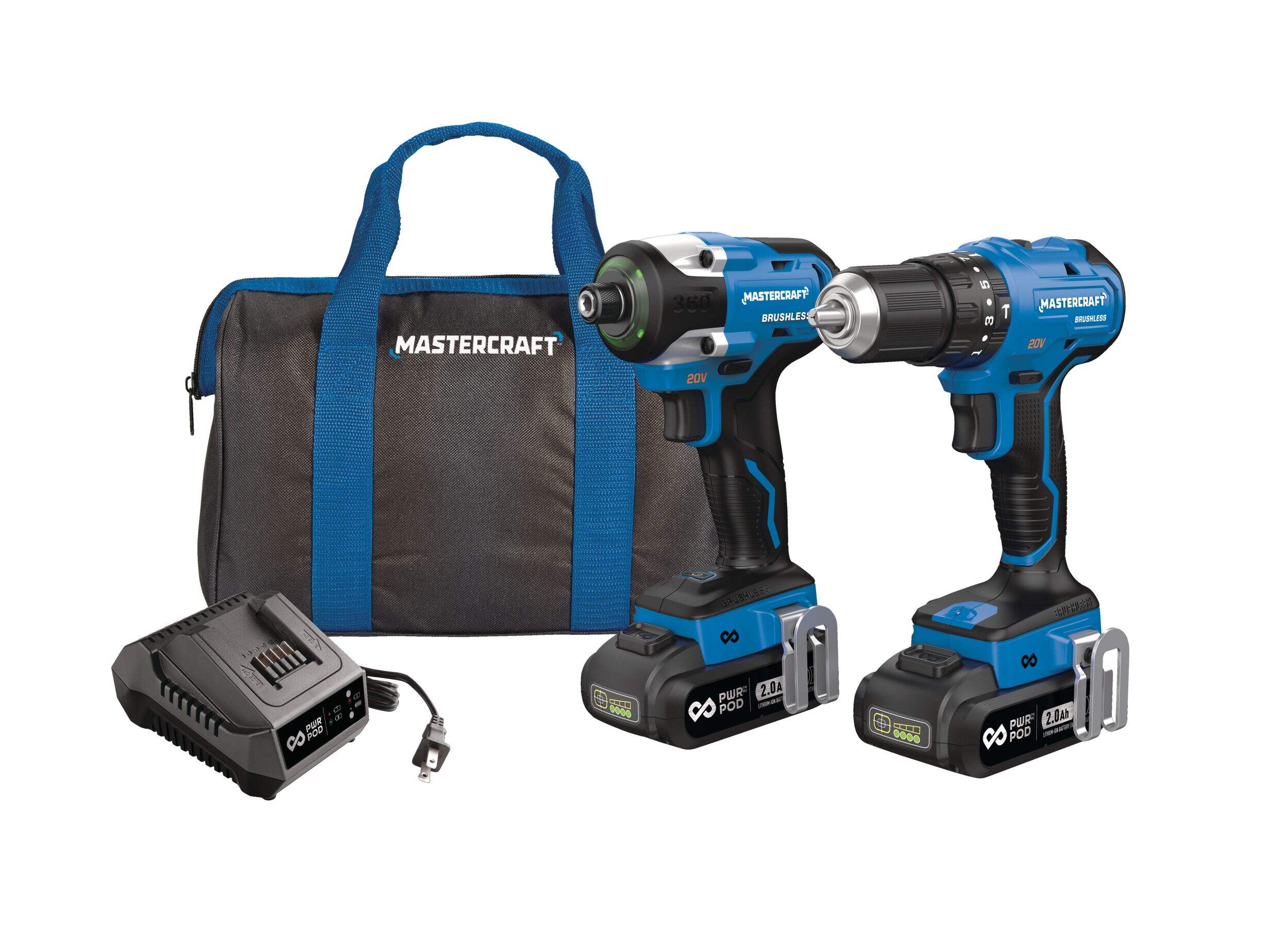 Mastercraft 20V Max Brushless Cordless 1/2in Hammer Drill & 1/4in