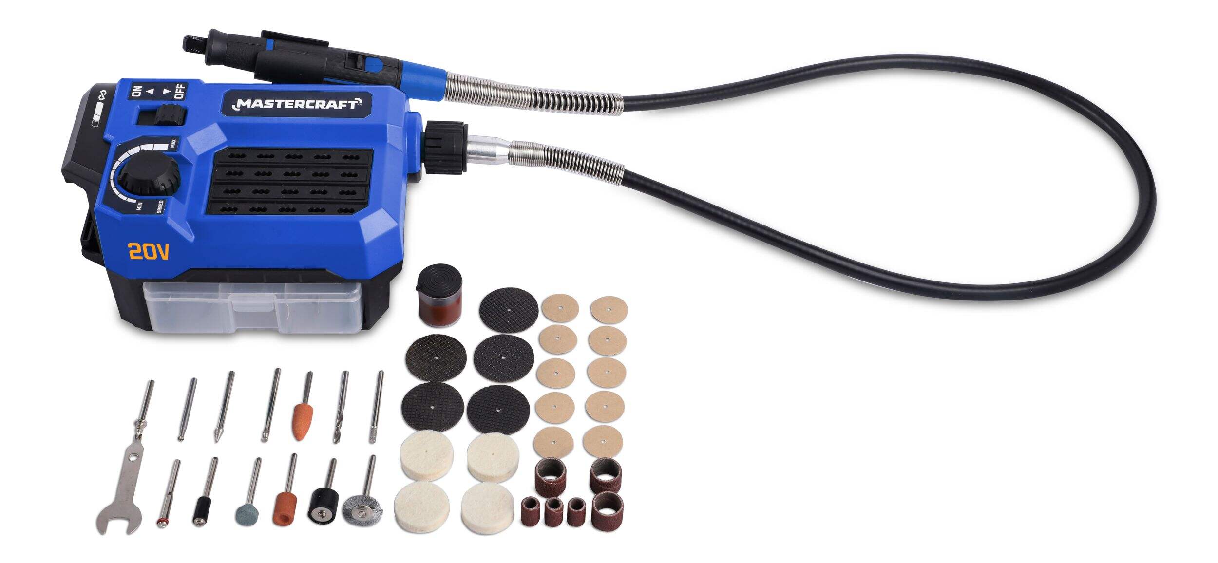 Mastercraft 20V Rotary Tool Station, PWR POD Compatible, 40-pc Front_Three_Fourths_Angled_Left