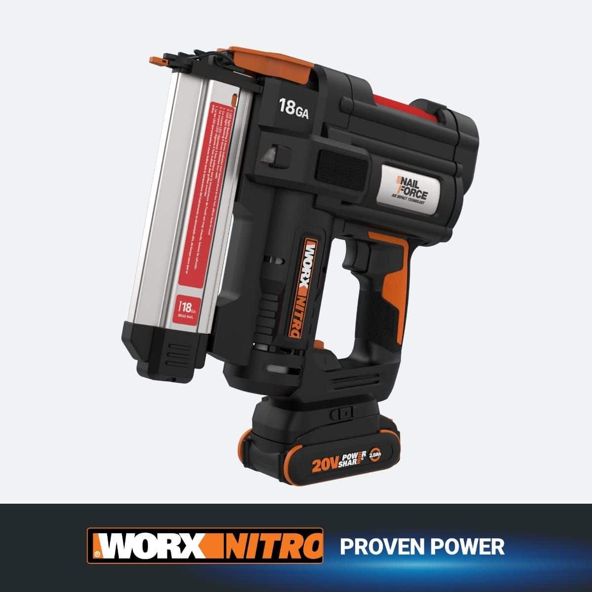 WORX NITRO WX842L 20V 18 Gauge Cordless Brad Nailer with Tool Free Jam Release