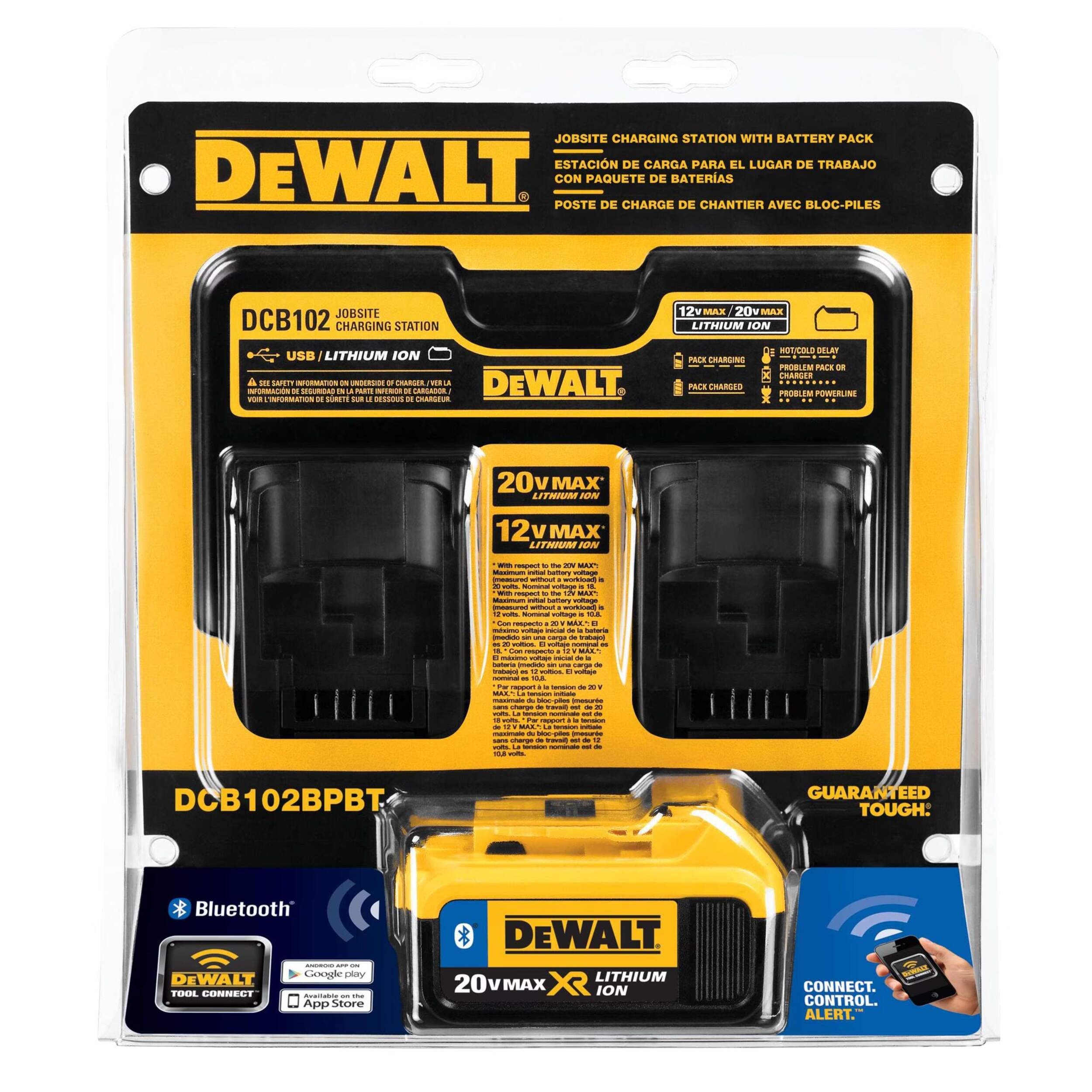 DEWALT DCB102 12V-20V MAX Lithium-Ion Dual-Port Fast Battery Charger with USB Port & LED Gauge Front_Flat