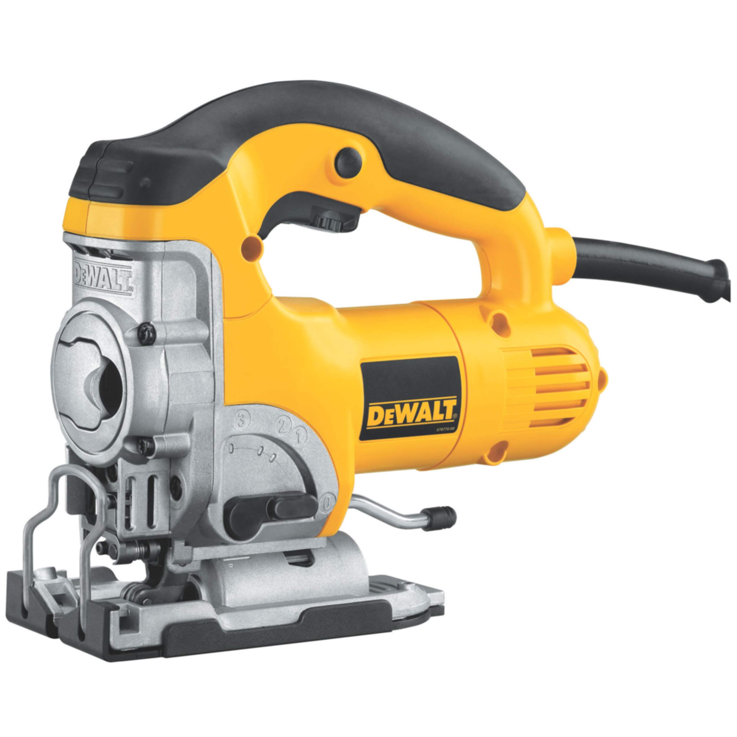 DEWALT DW331K 65A Keyless 4-Position Variable Speed T-Shank Jigsaw with Attachments & Hard Case Front_Angled_Left
