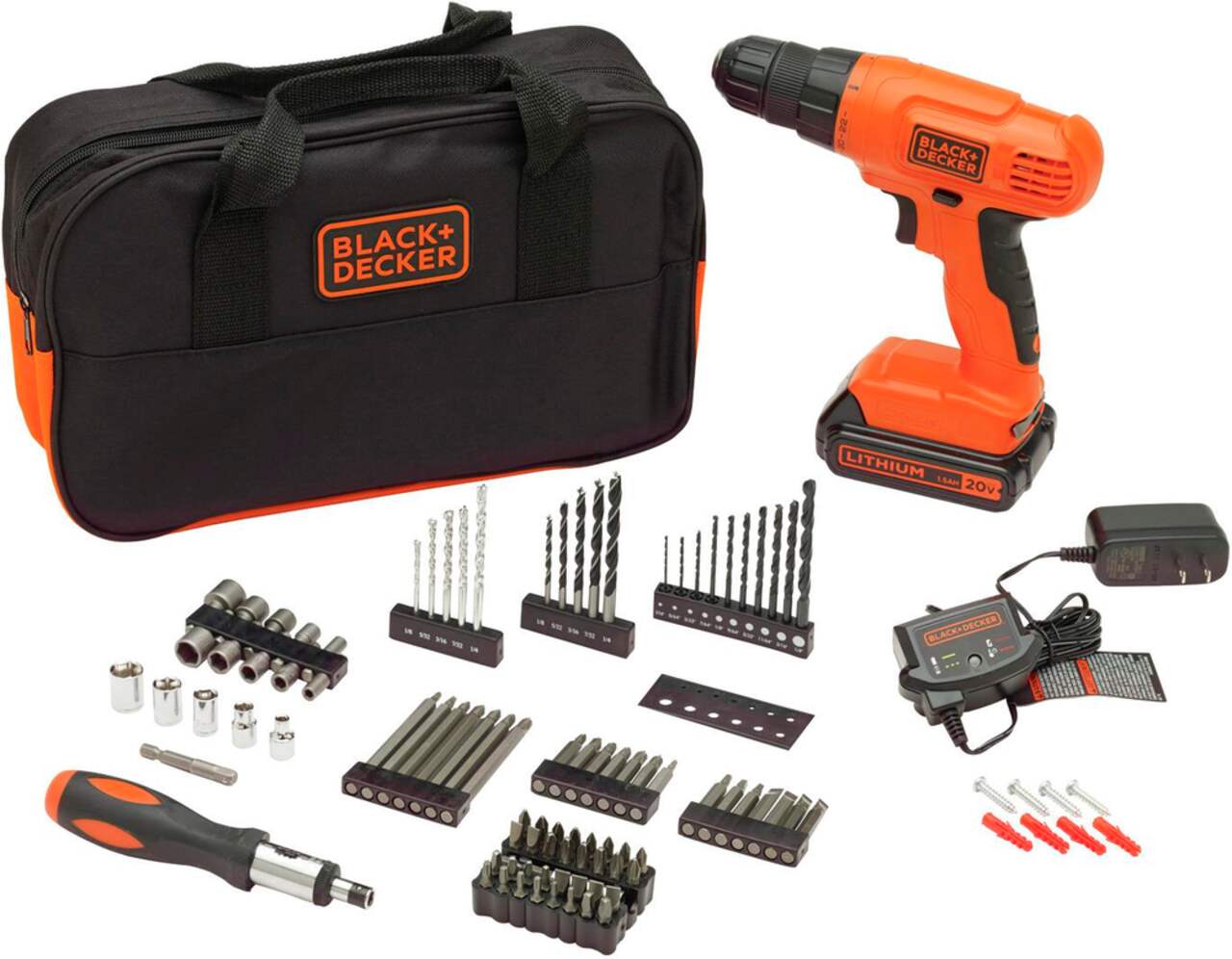 Black Decker 20V Max Li Ion Cordless Drill Driver with 100 PC