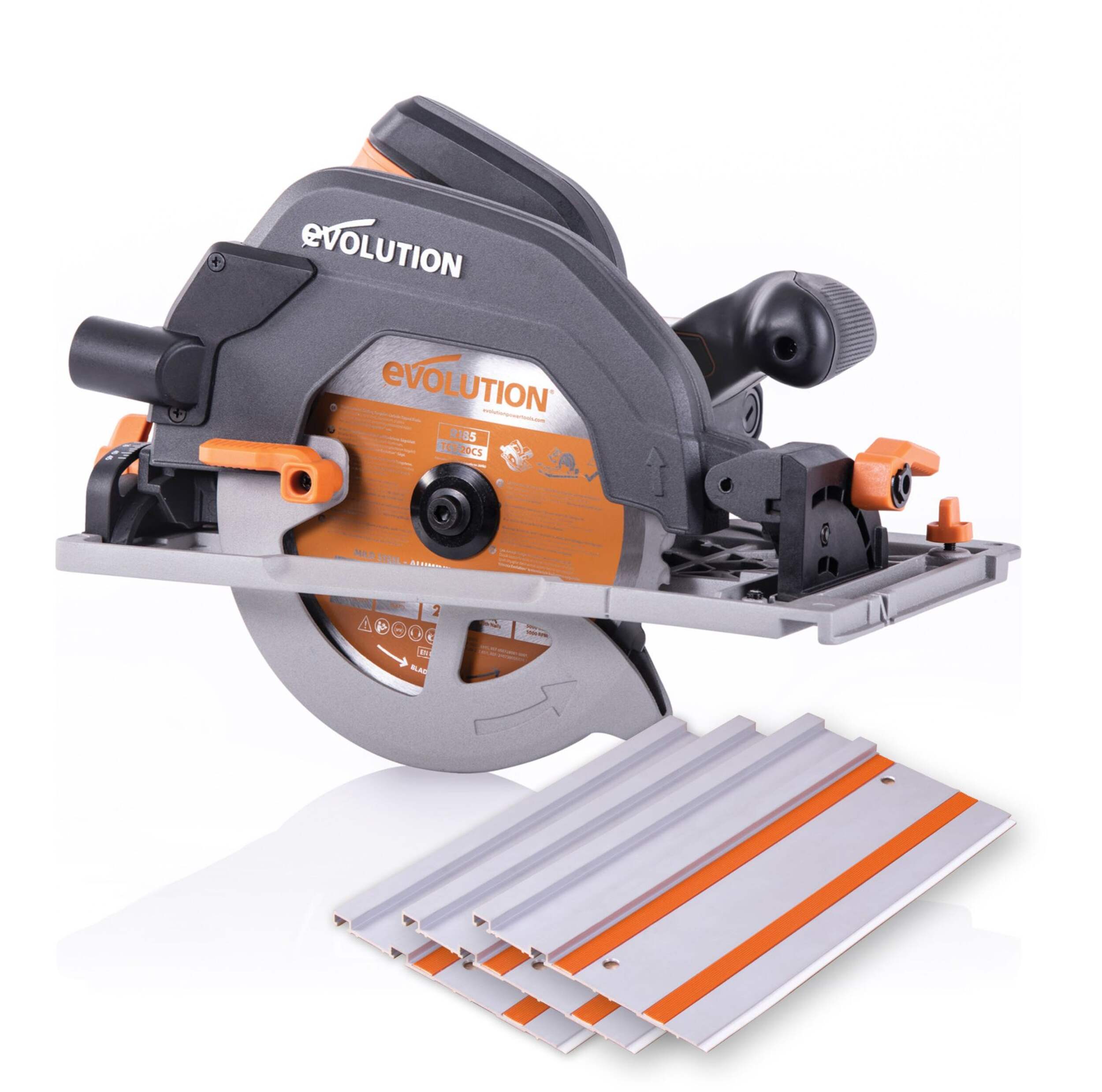 Evolution Power Tools R185CCSX 15A Multi-Material Circular Track Saw Kit with Carbide Blade, 7-1/4-in Front_Angled_Right