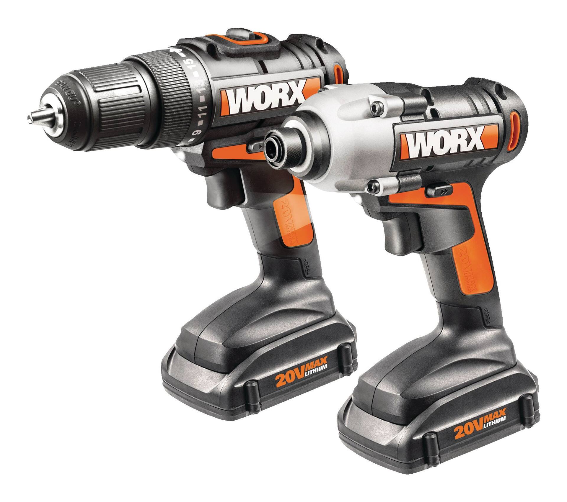 WORX 20V Max Li Ion Cordless Drill Impact Driver Combo Kit 6 pc