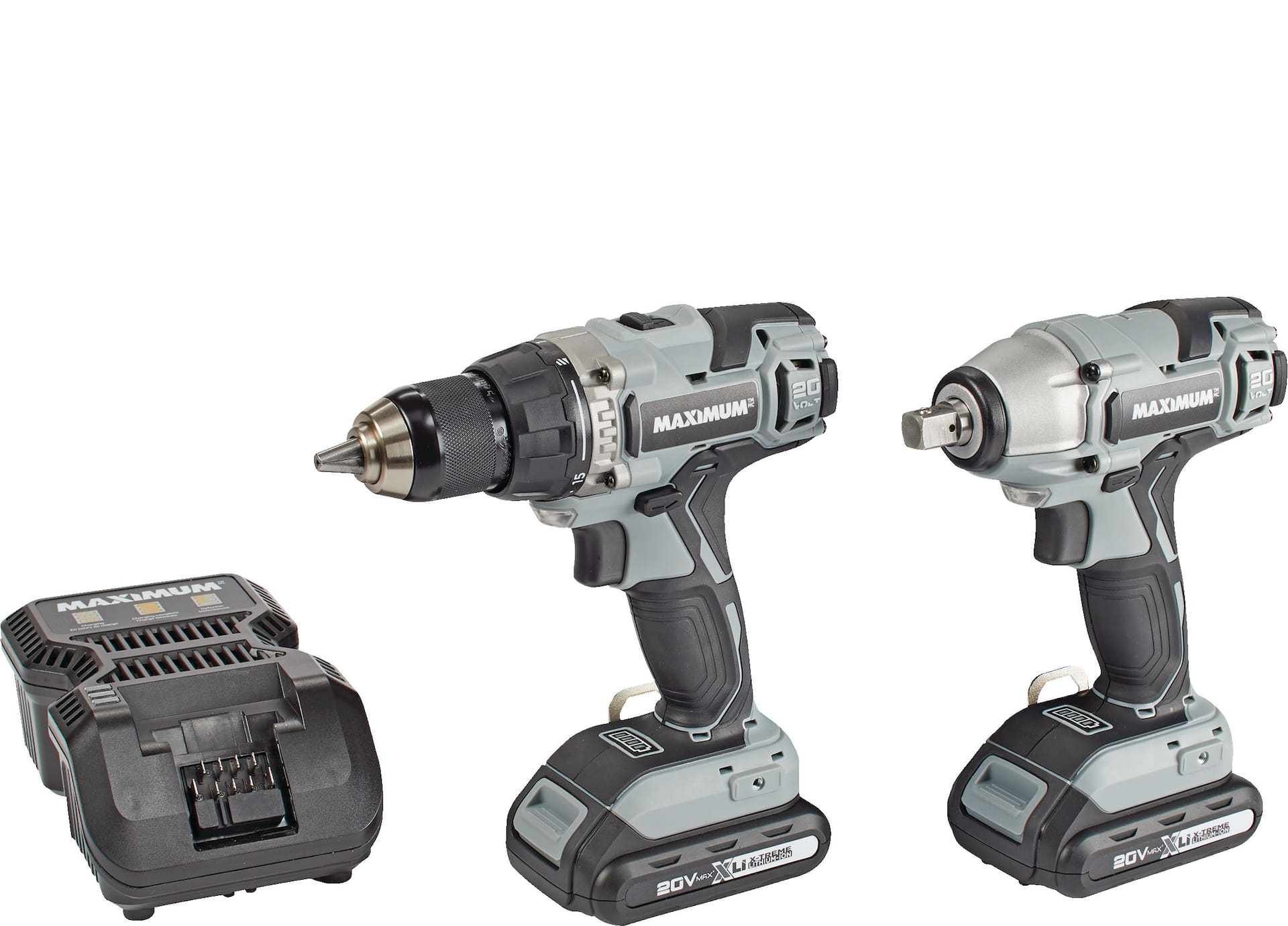 MAXIMUM 20V Max Lithium Ion Cordless Drill/Driver, Impact Wrench, Battery &  Charger Combo Kit