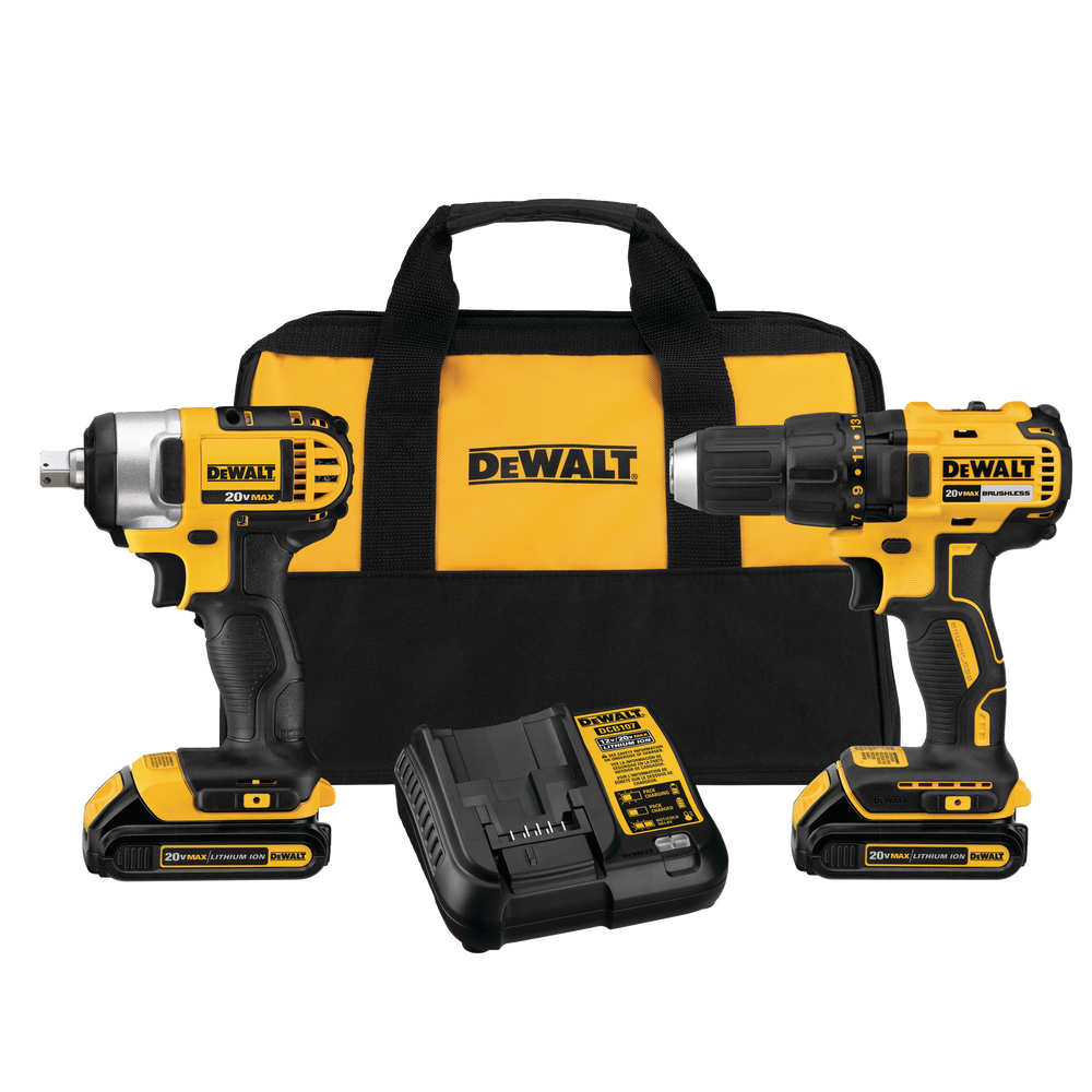 DEWALT DCD777C2IW 20V MAX Brushless Cordless Drill, Impact Wrench, Battery   Charger Combo Kit Canadian Tire
