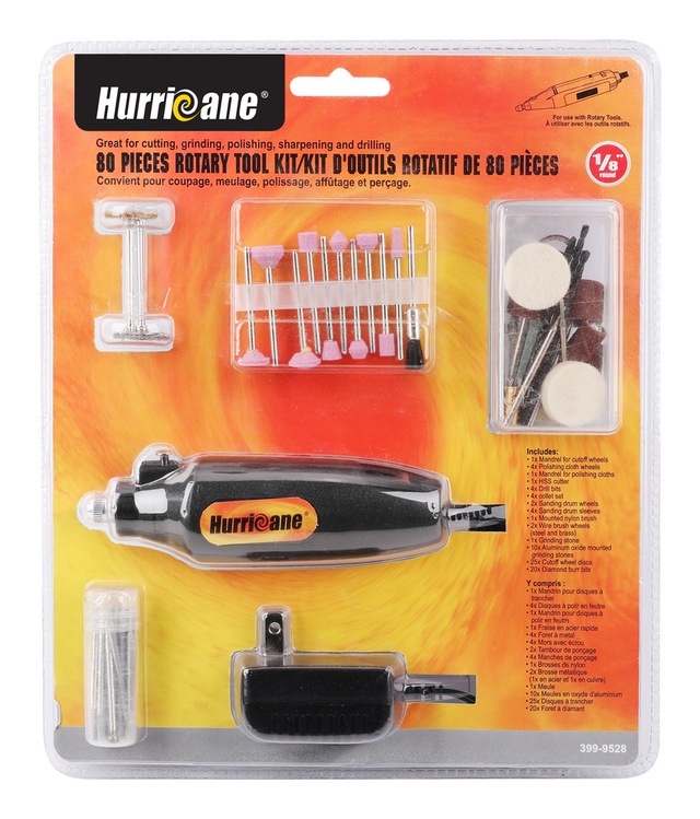 Hurricane 0.7A Corded Rotary Tool Kit with Sanders, Drill Bits, Collets