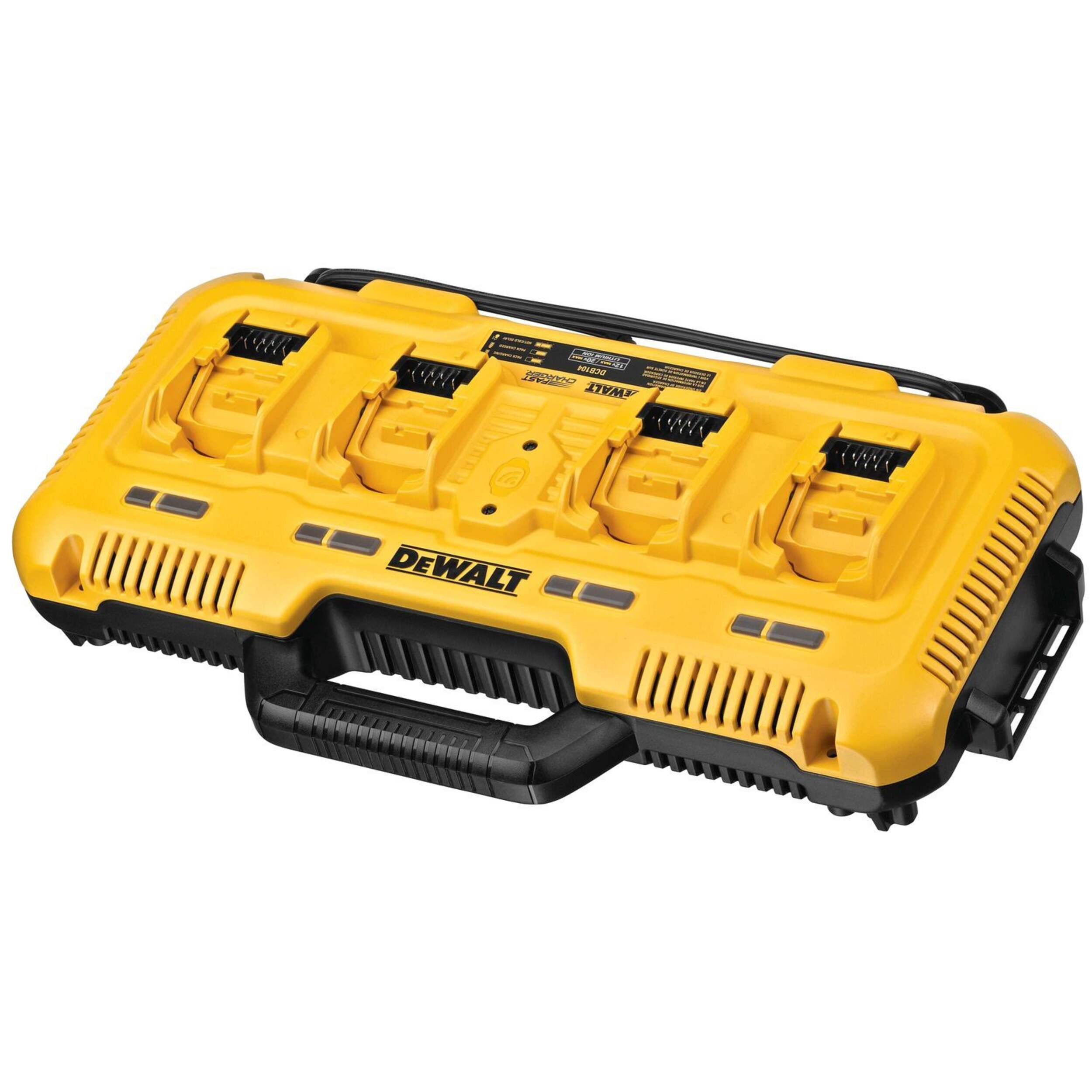 DEWALT DCB104 12V/20V MAX 4-Port Simultaneous Fast Charger Front_Three_Fourths_Angled_Left
