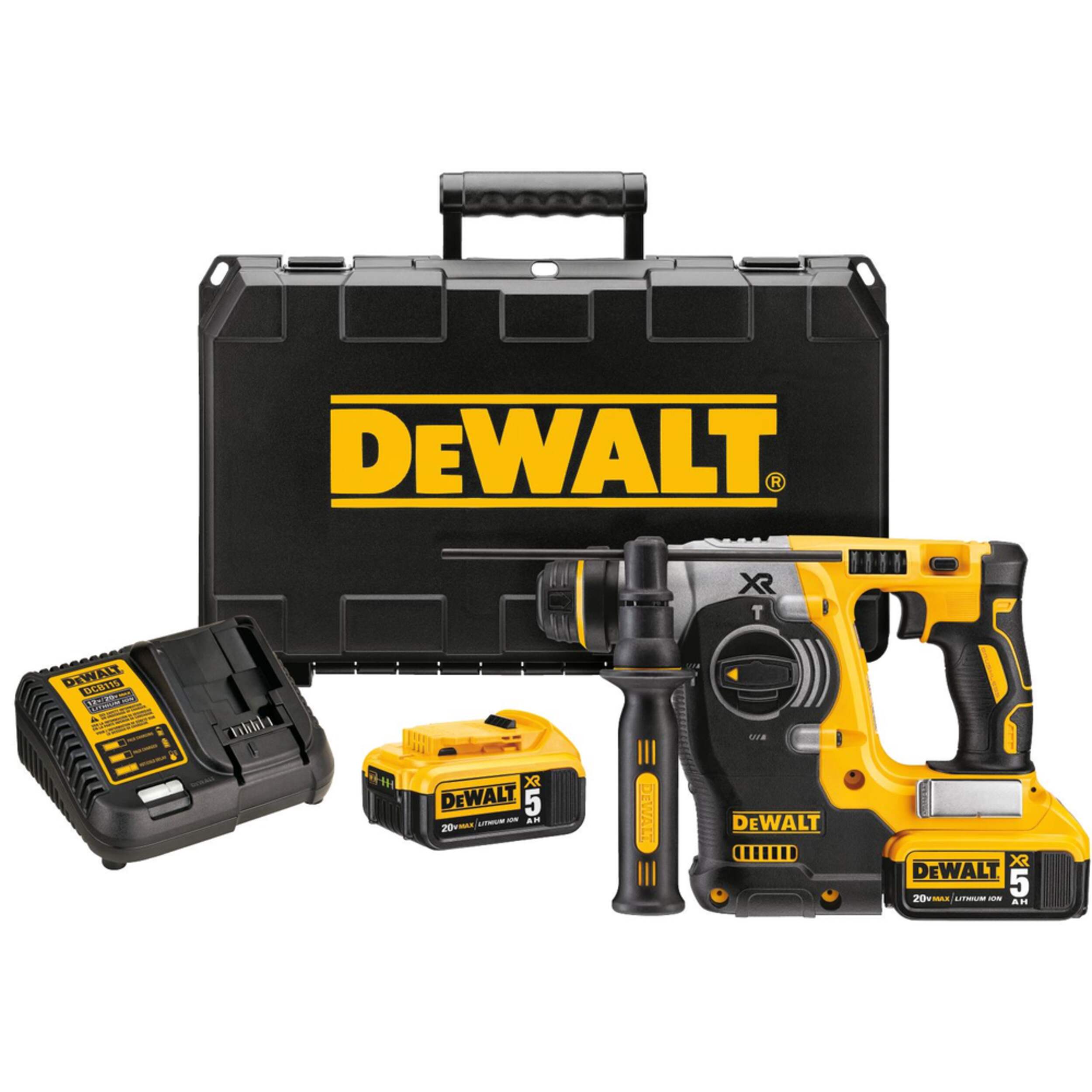 DEWALT DCH273P2 20V MAX XR 3-Mode SDS+ Rotary Hammer with 20V Max 5.0Ah Batteries & Kit Box Composite_or_Mixed