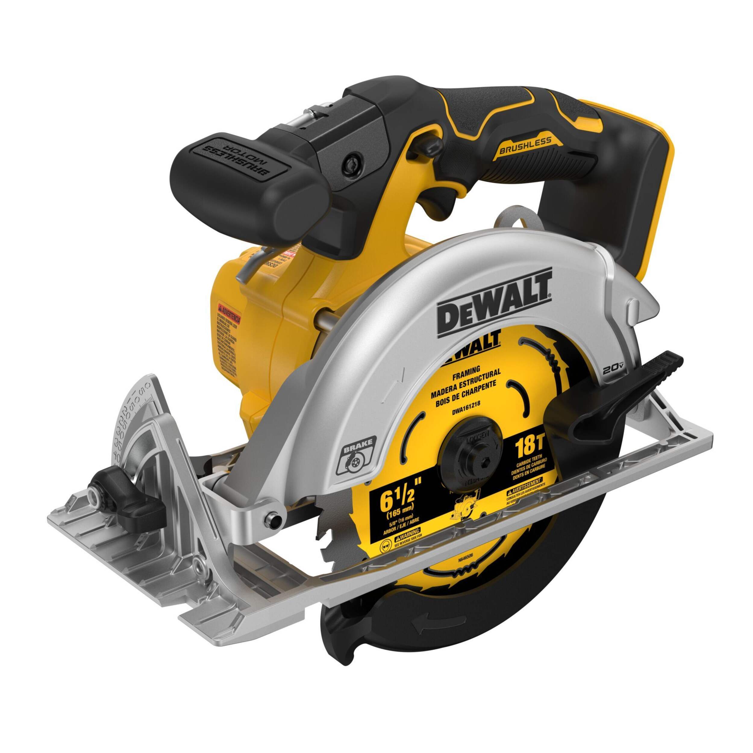 DEWALT DCS565B 20V MAX XR Brushless Circular Saw, 6-1/2-in, Tool Only Front_Angled_Left