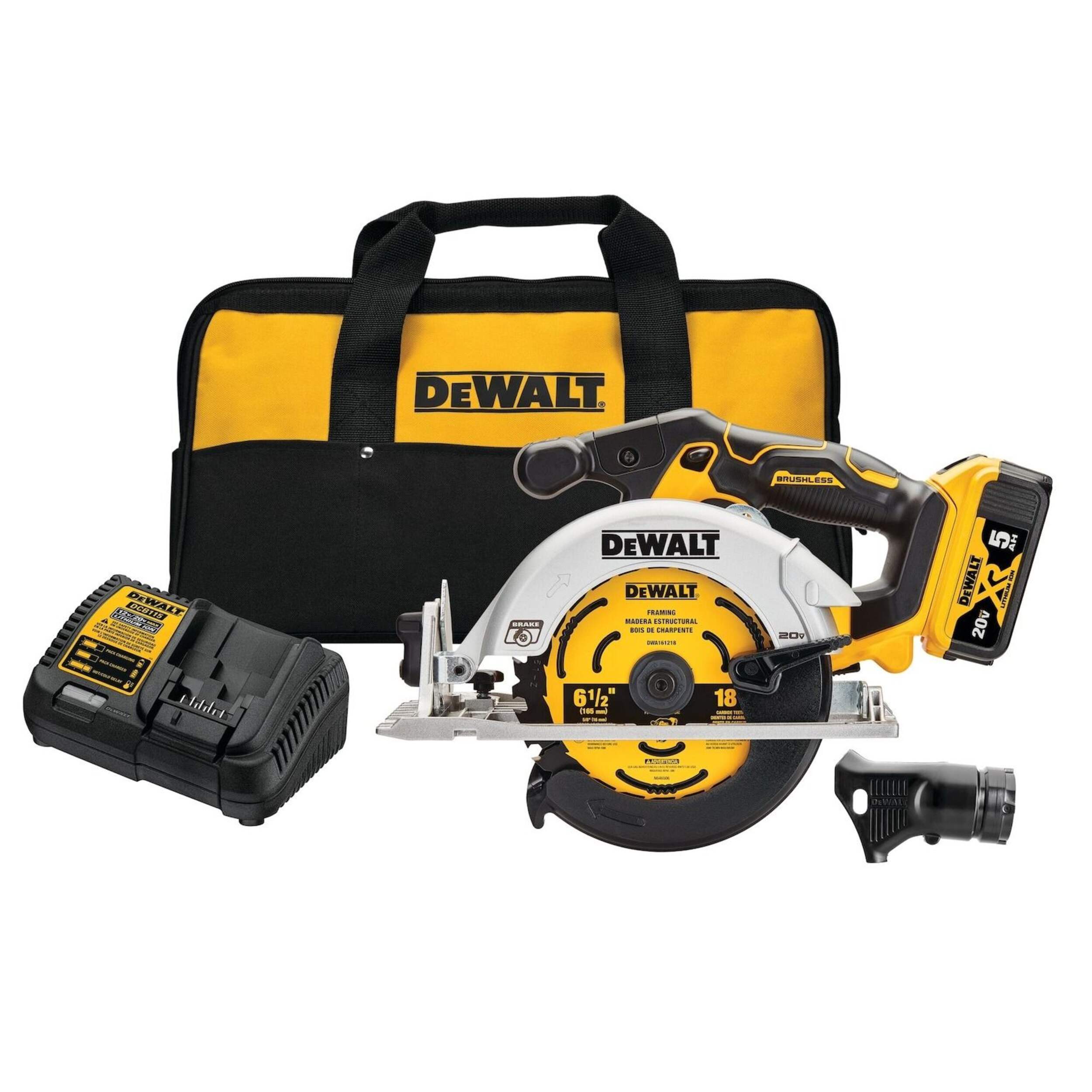 DEWALT DCS565P1 20V MAX XR Brushless Circular Saw Kit, 6-1/2-in, 5.0Ah Composite_or_Mixed