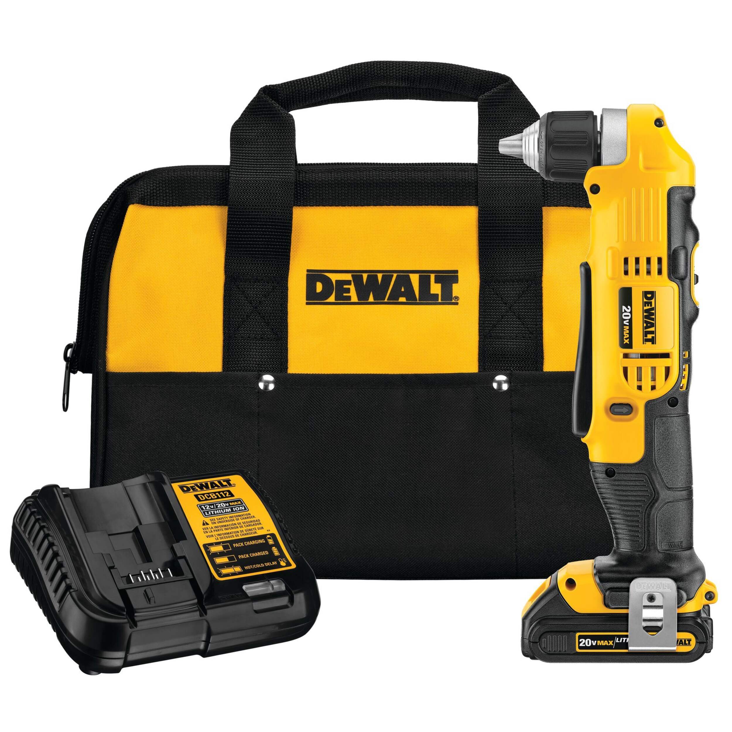 DEWALT DCD740C1 20V MAX Compact Right Angle Drill Driver Kit, 3/8-in, 1.3Ah Composite_or_Mixed