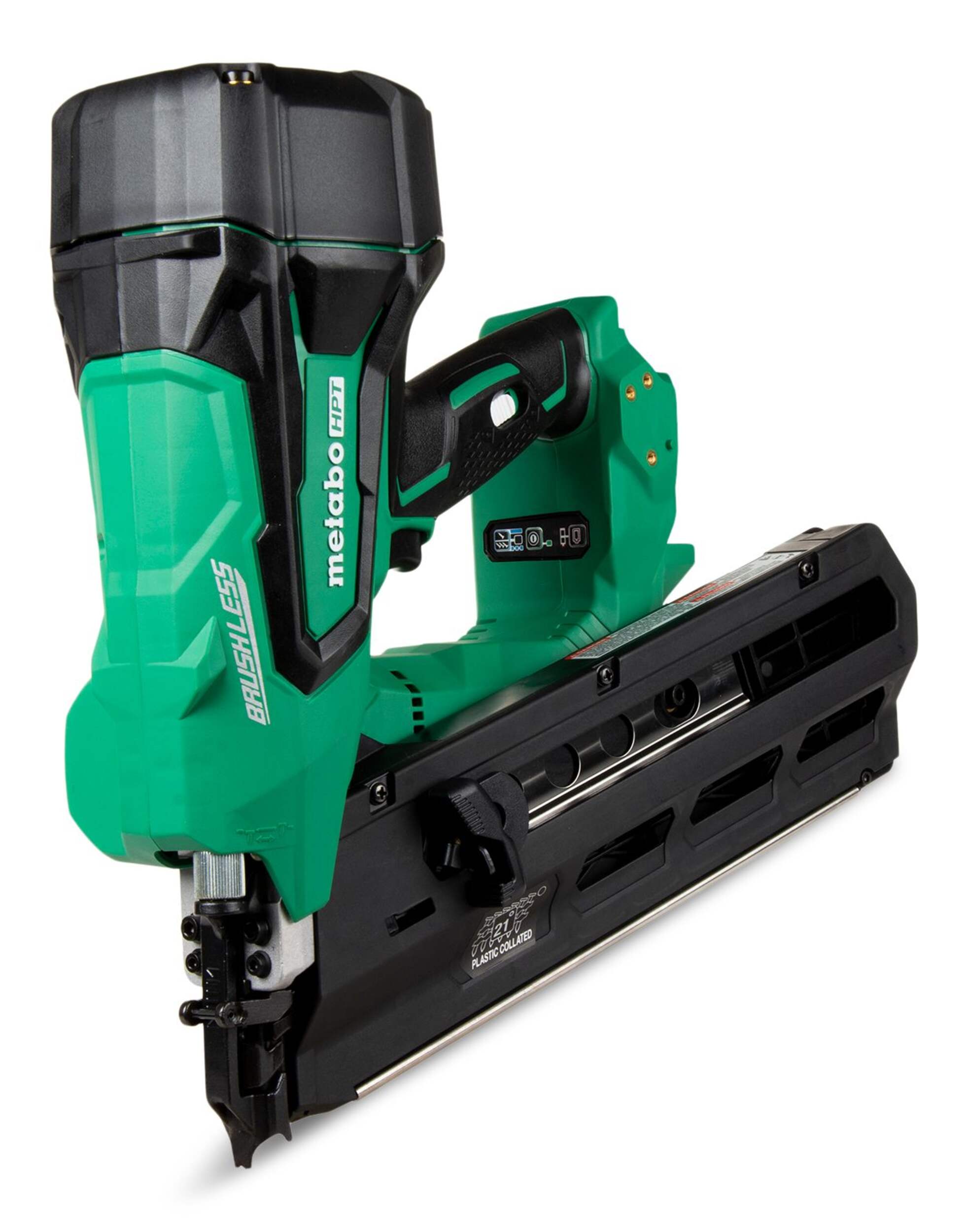 Cloueuse Metabo HPT pour clous à tête en D sur bande de papier, 18&nbsp;V, 3&nbsp;1/2&nbsp;po Front_Angled_Left