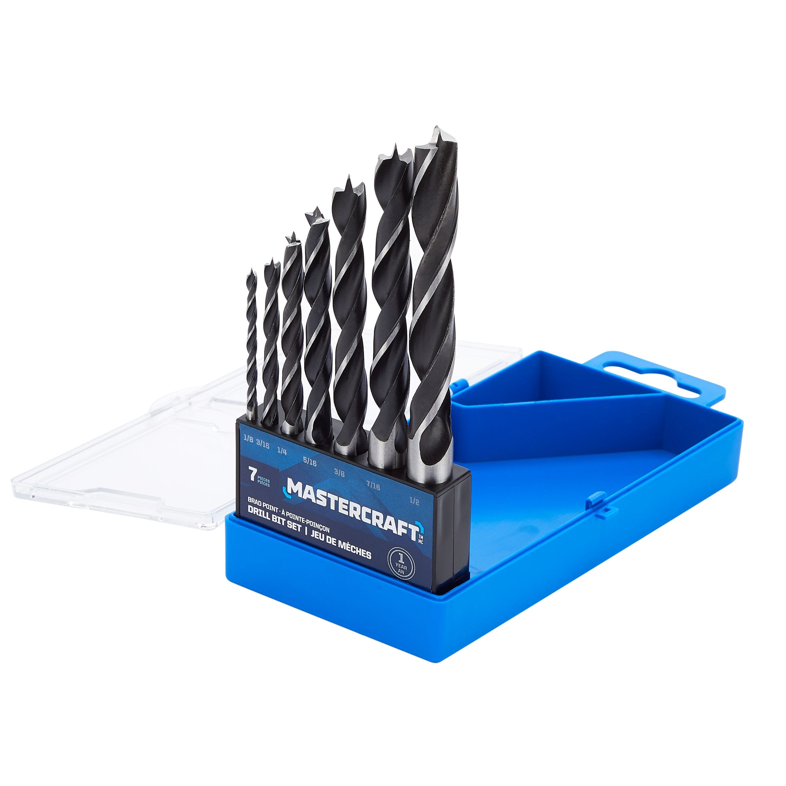 Mastercraft Brad Point Carbon Steel Drill Bit Set for Wood 7 pc